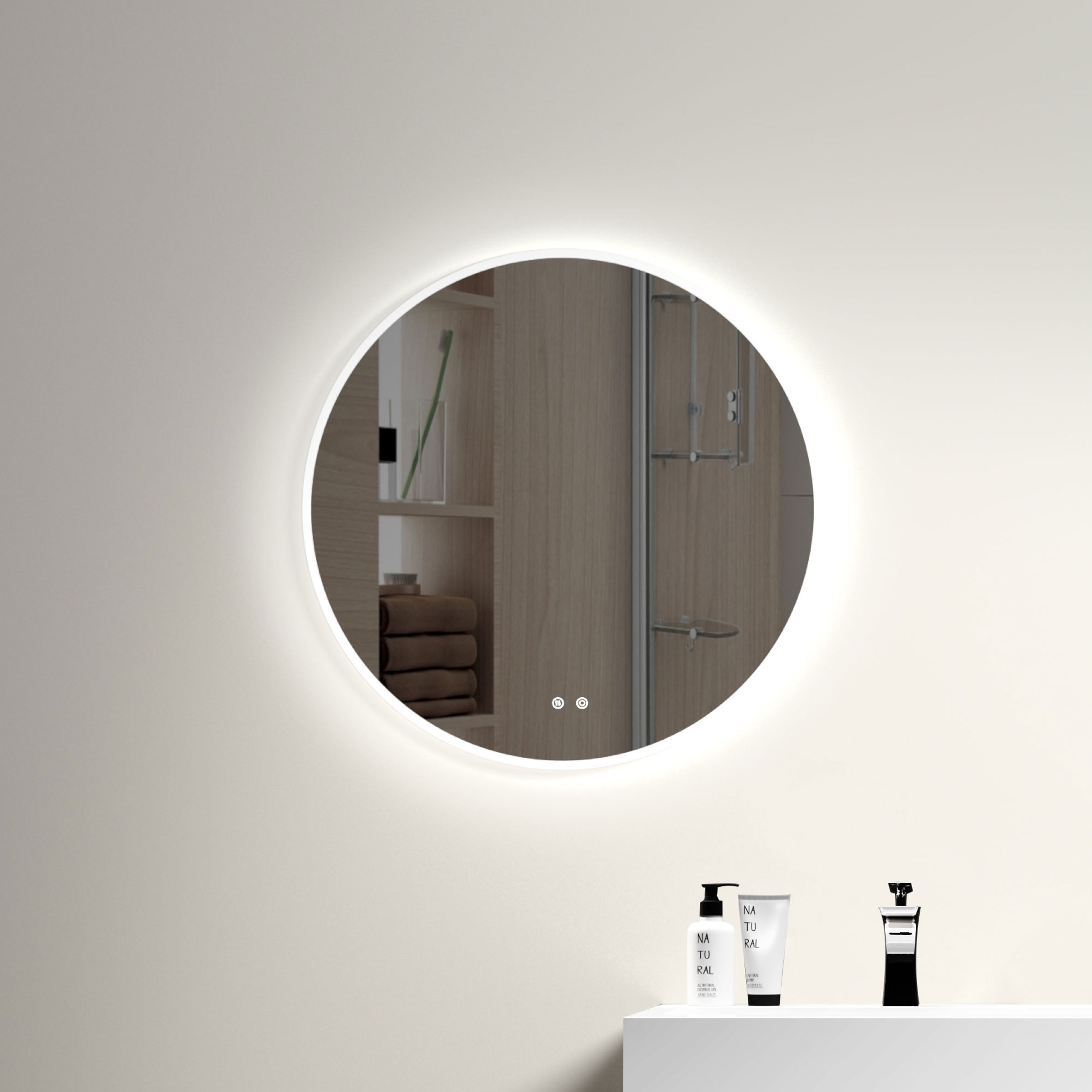 Round Frameless Dimmable Wall Mounted LED Bathroom Vanity Mirror