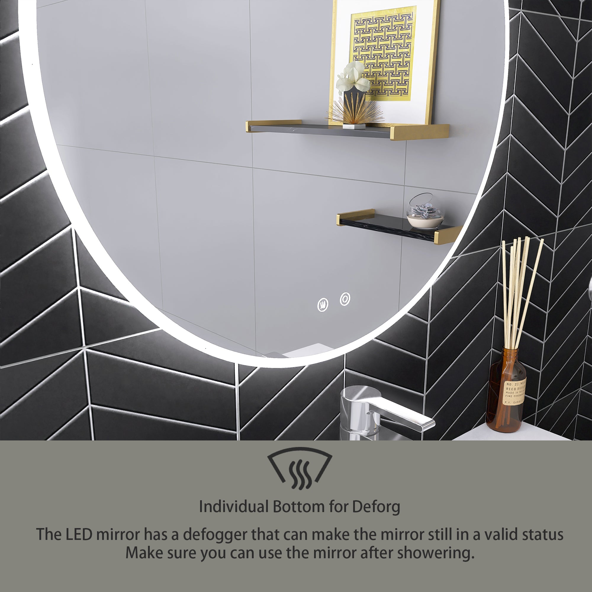Round Frameless Dimmable Wall Mounted LED Bathroom Vanity Mirror