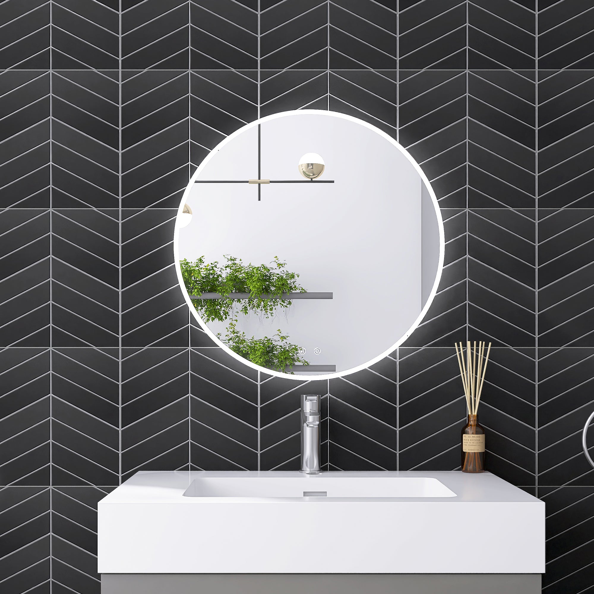 Round Frameless Dimmable Wall Mounted LED Bathroom Vanity Mirror