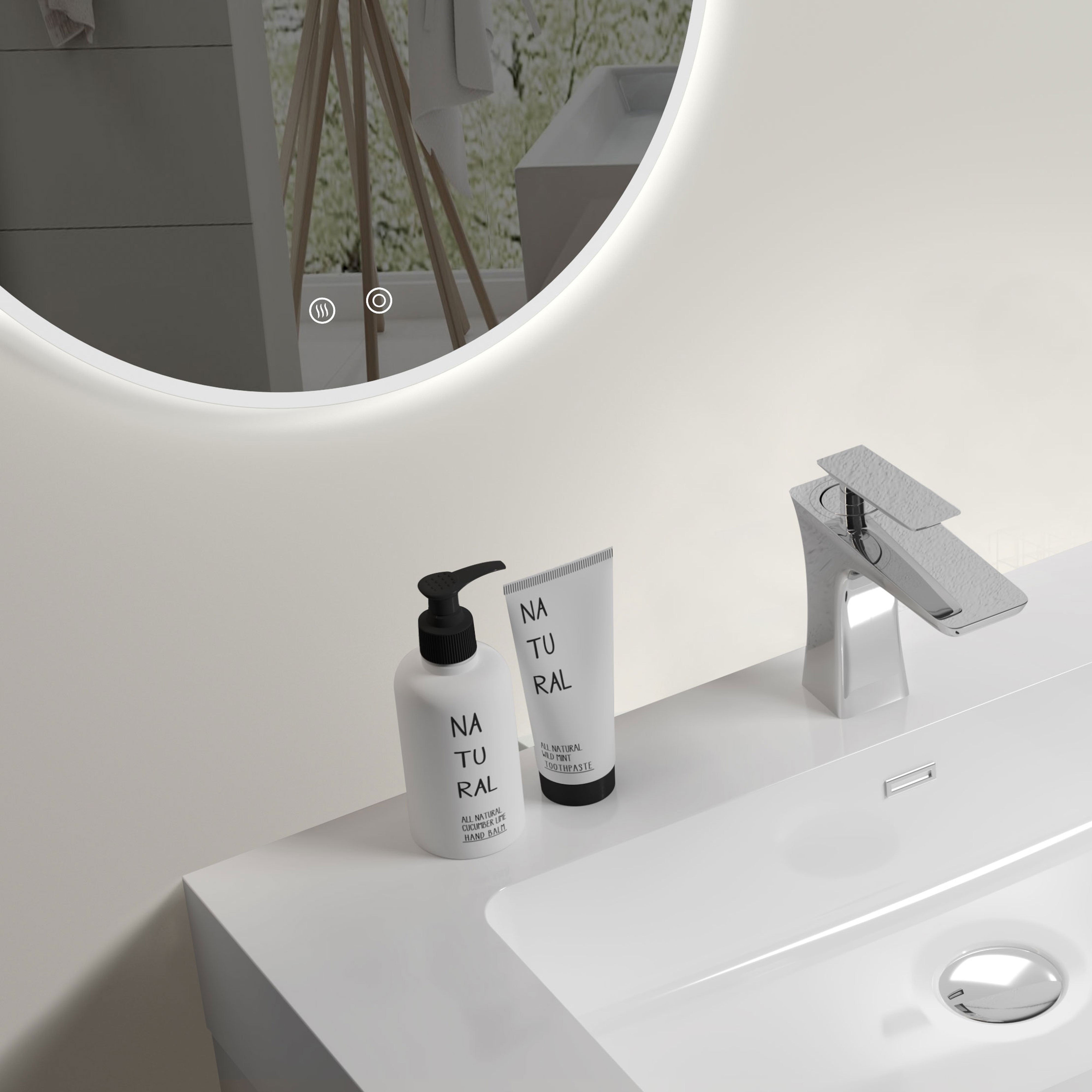 Round Frameless Dimmable Wall Mounted LED Bathroom Vanity Mirror