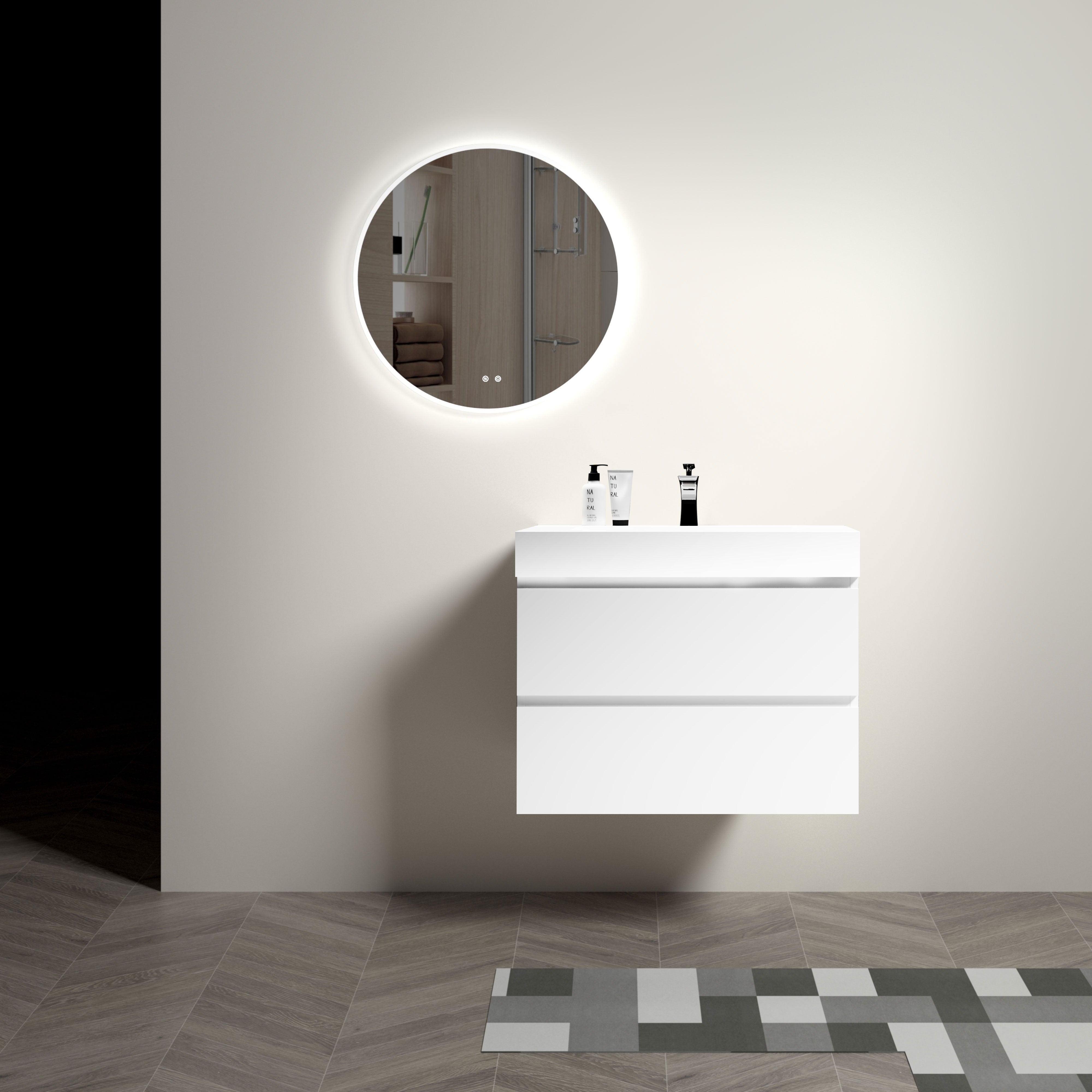Round Frameless Dimmable Wall Mounted LED Bathroom Vanity Mirror