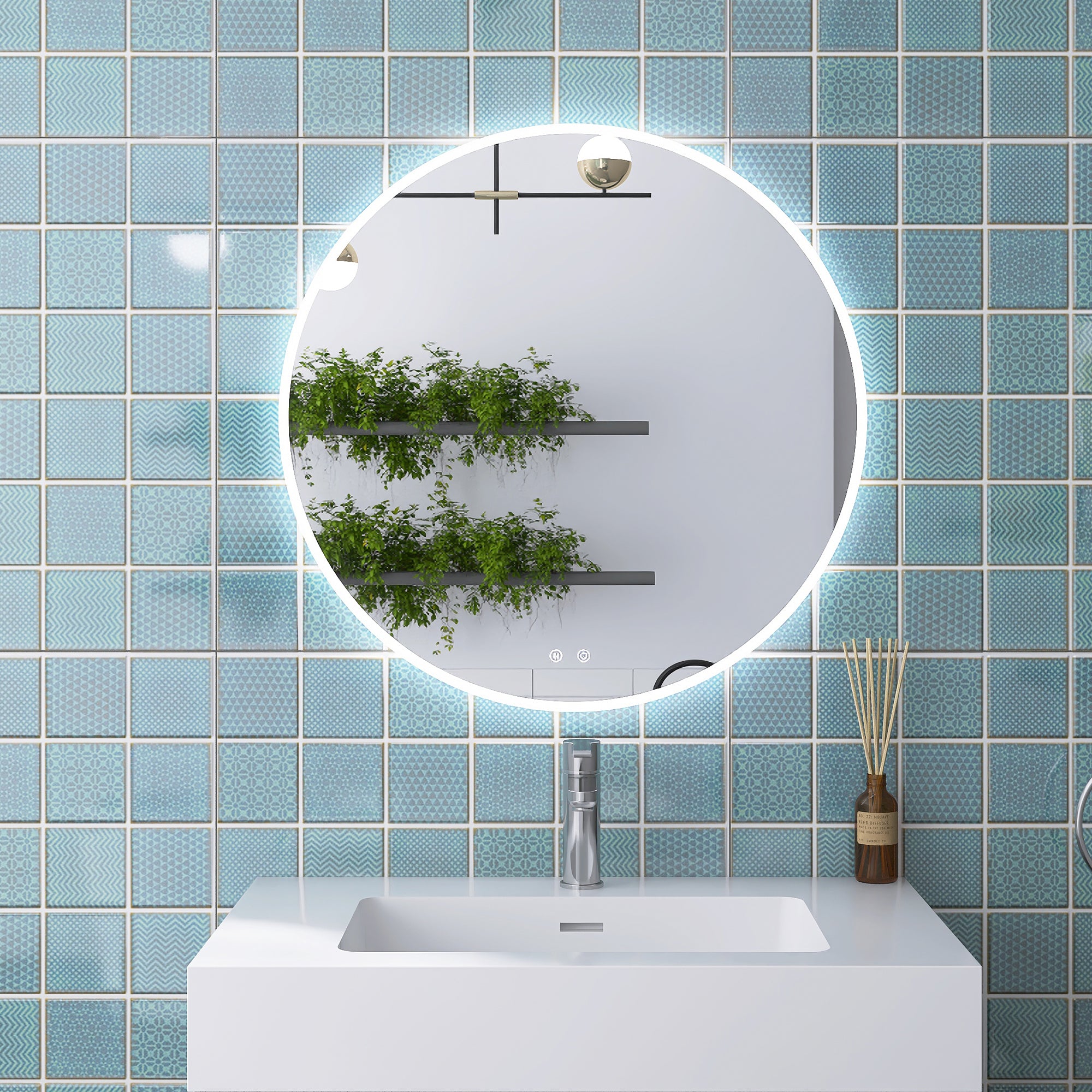 Round Frameless Dimmable Wall Mounted LED Bathroom Vanity Mirror