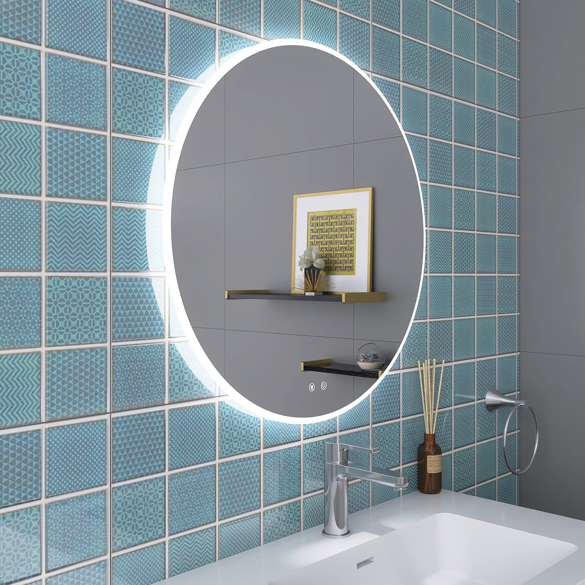 Round Frameless Dimmable Wall Mounted LED Bathroom Vanity Mirror