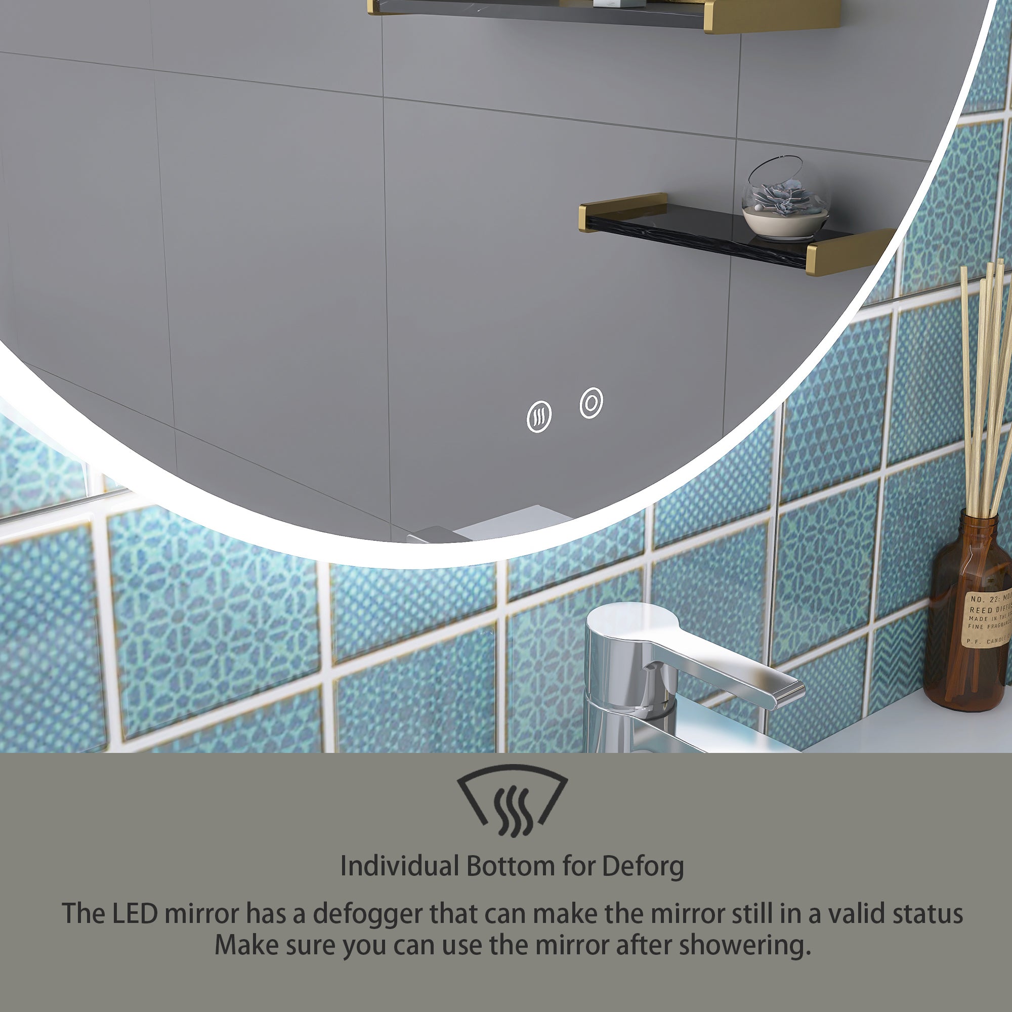 Round Frameless Dimmable Wall Mounted LED Bathroom Vanity Mirror