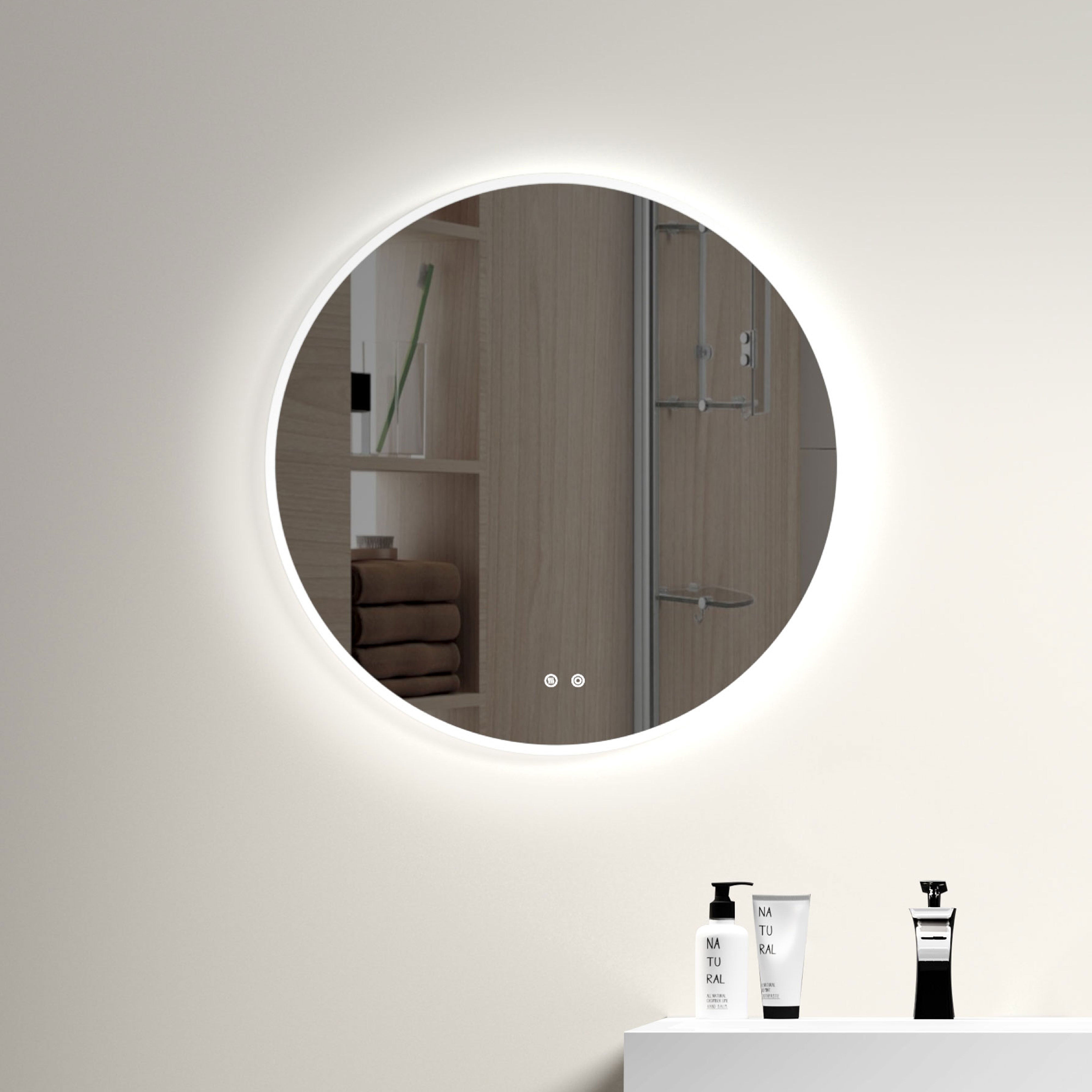 Round Frameless Dimmable Wall Mounted LED Bathroom Vanity Mirror
