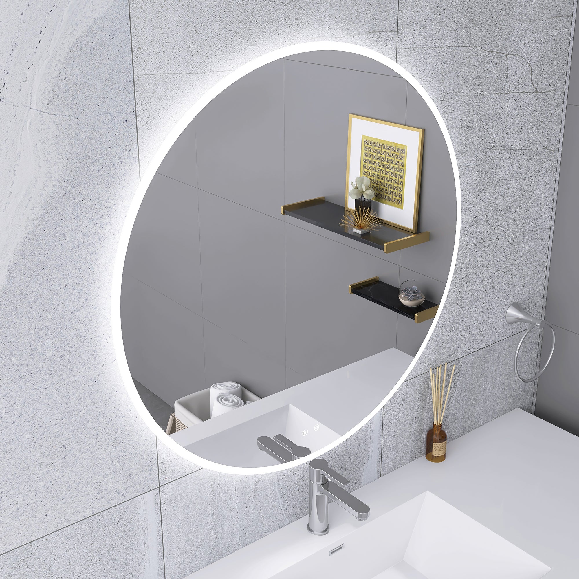 Round Frameless Dimmable Wall Mounted LED Bathroom Vanity Mirror