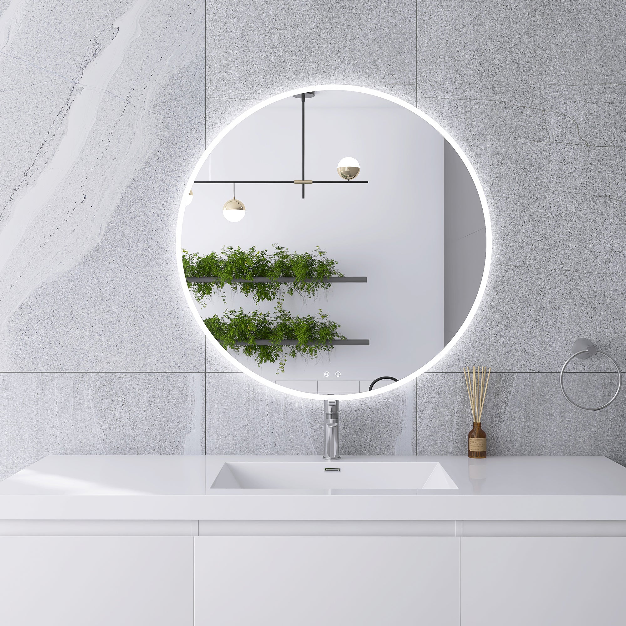 Round Frameless Dimmable Wall Mounted LED Bathroom Vanity Mirror