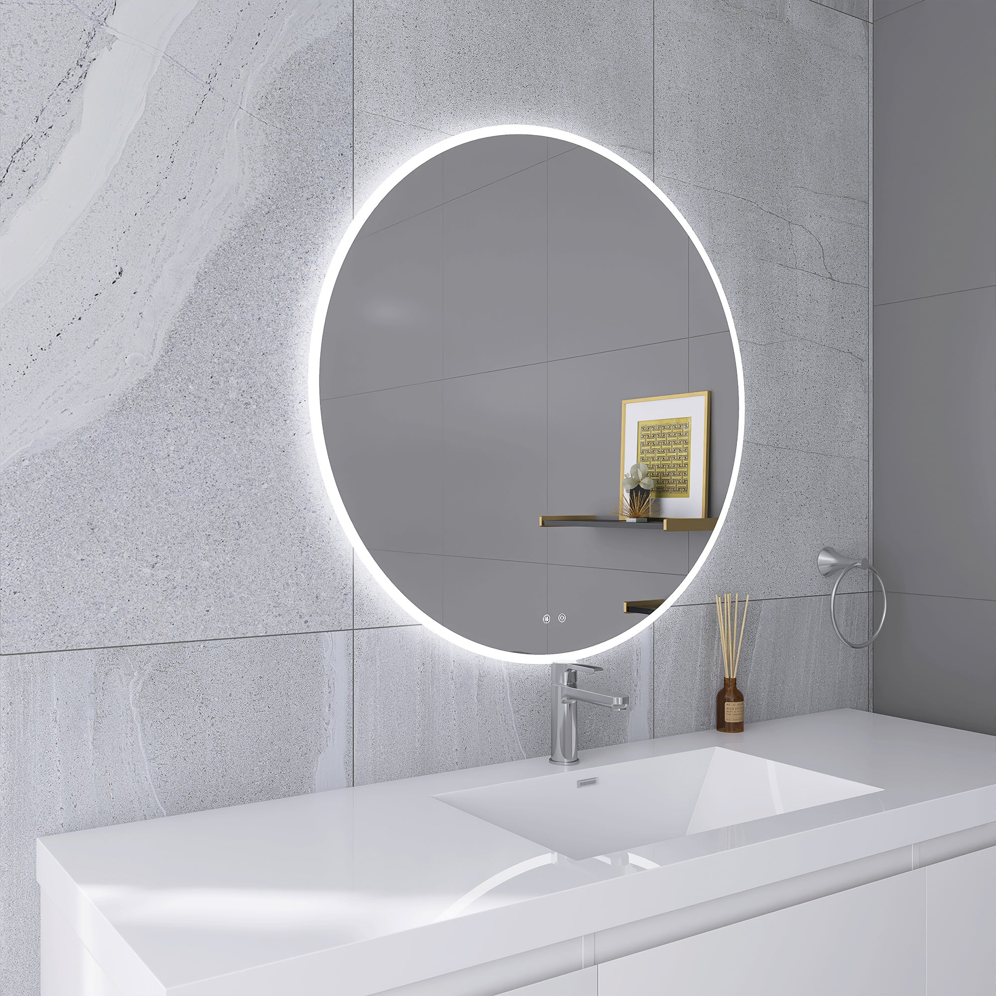 Round Frameless Dimmable Wall Mounted LED Bathroom Vanity Mirror