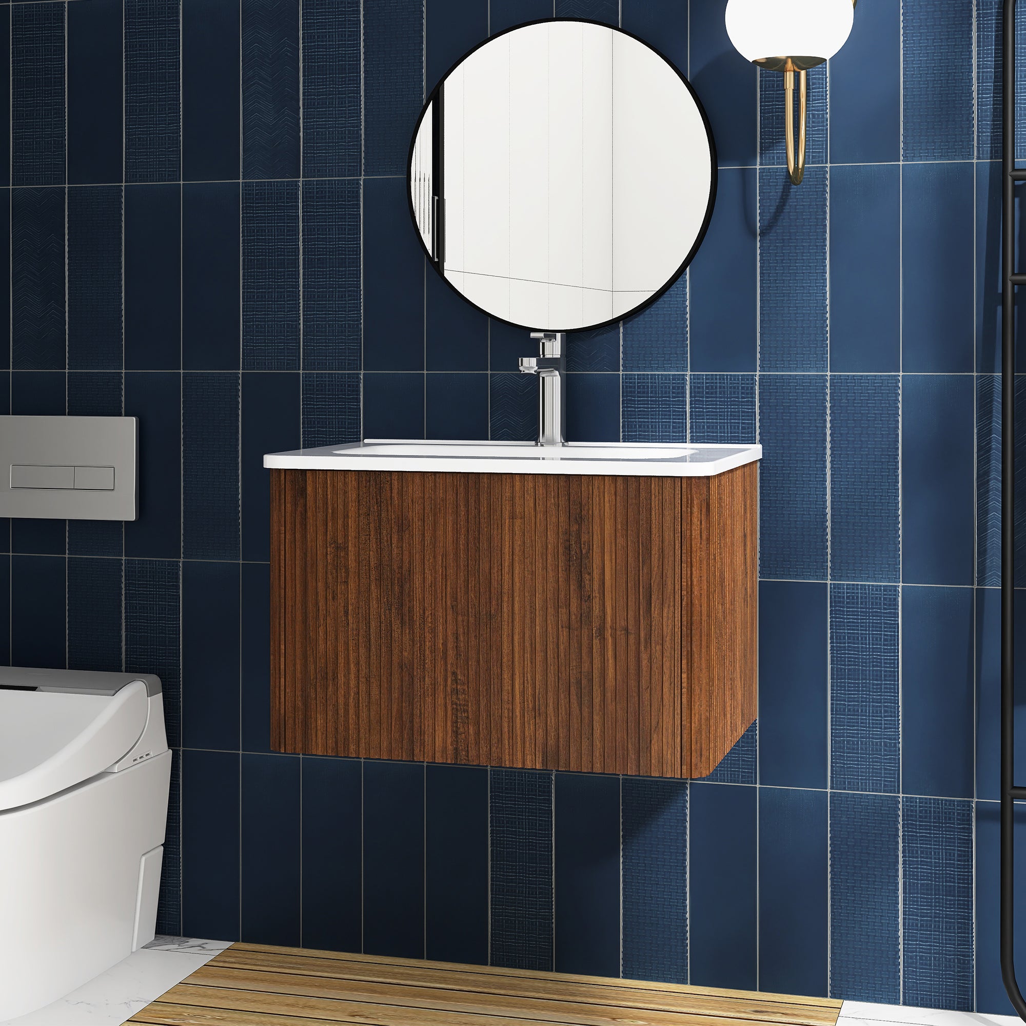 24 in./ 30 in. W Wall Mounted Bathroom Vanity with Integrated Ceramic Sink and Drawer