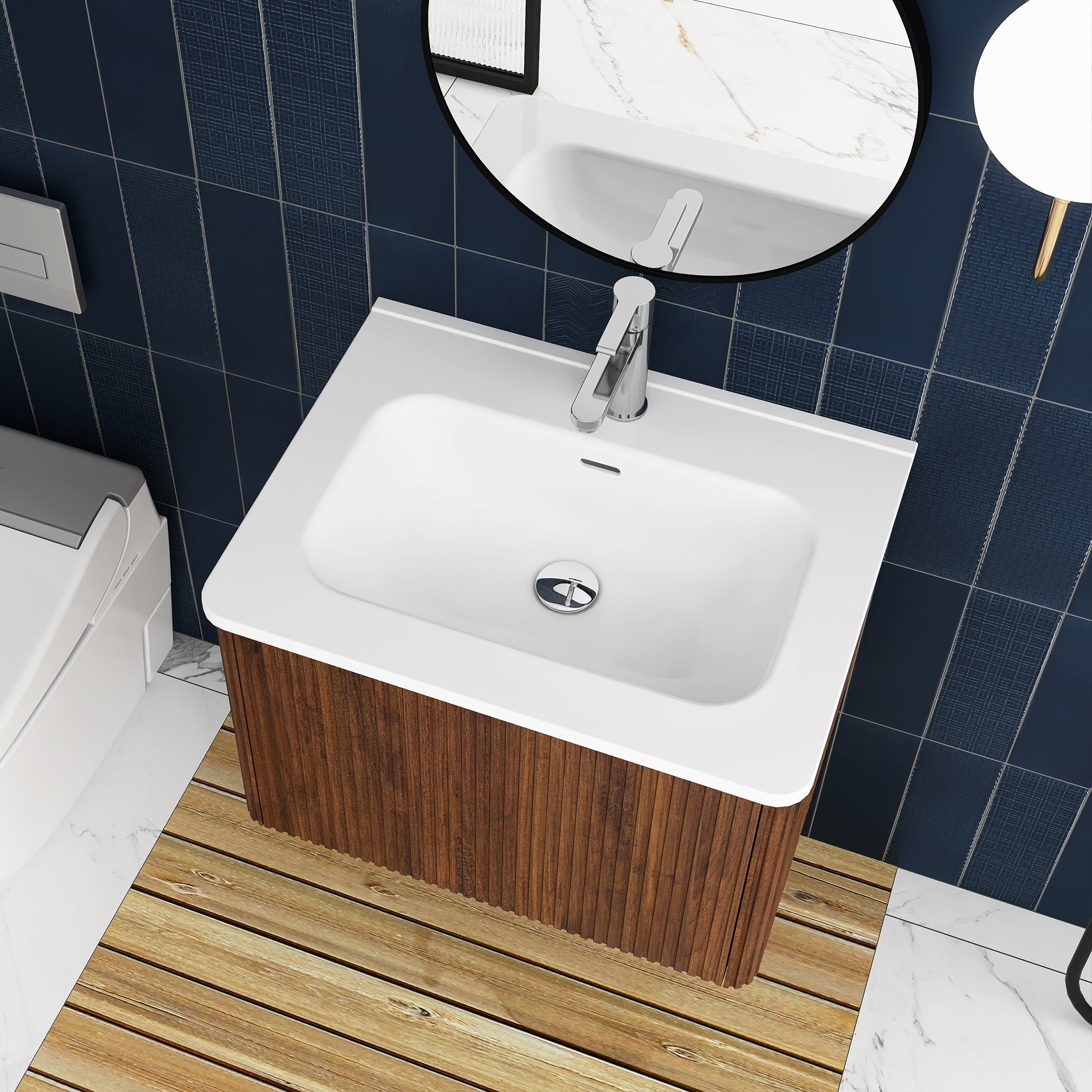 24 in./ 30 in. W Wall Mounted Bathroom Vanity with Integrated Ceramic Sink and Drawer