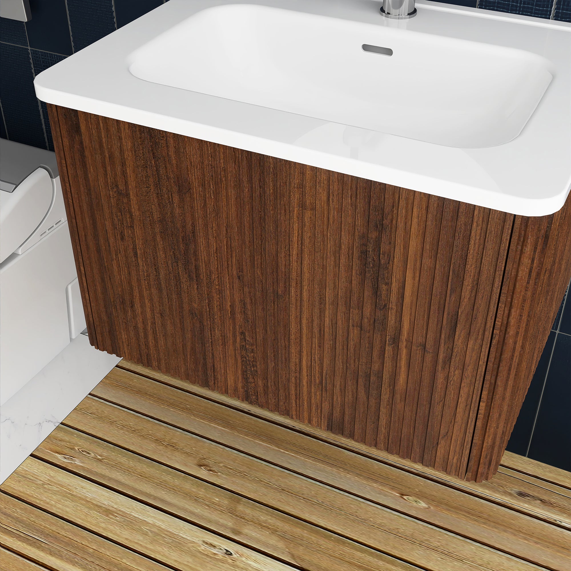 24 in./ 30 in. W Wall Mounted Bathroom Vanity with Integrated Ceramic Sink and Drawer