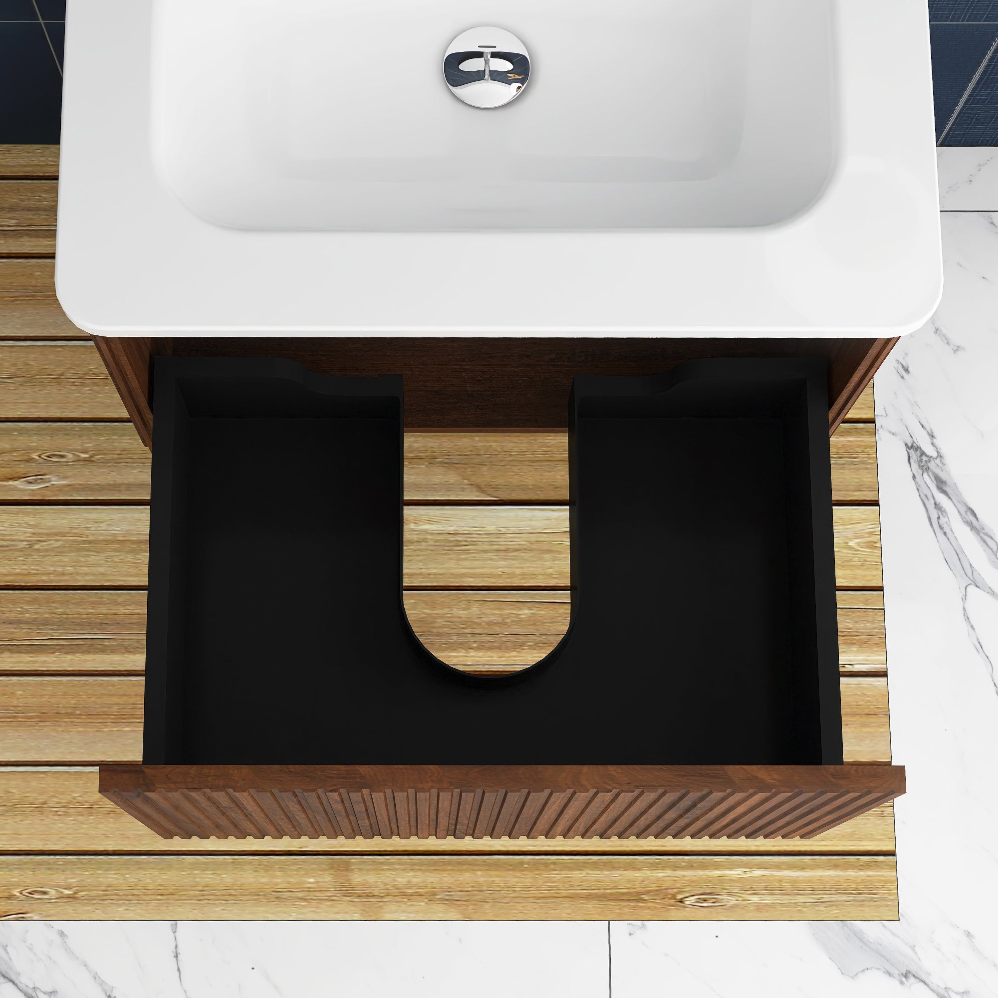 24 in./ 30 in. W Wall Mounted Bathroom Vanity with Integrated Ceramic Sink and Drawer