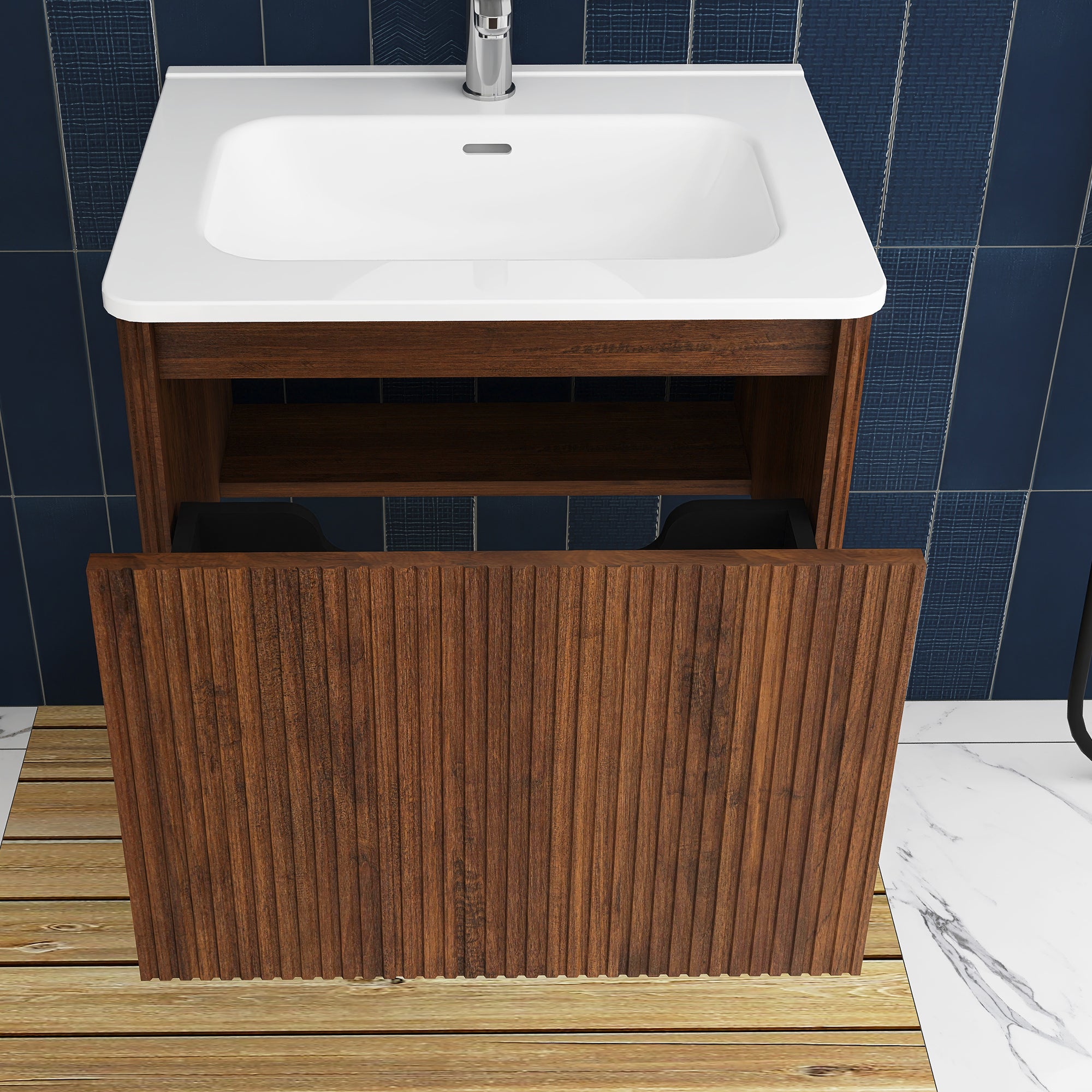 24 in./ 30 in. W Wall Mounted Bathroom Vanity with Integrated Ceramic Sink and Drawer