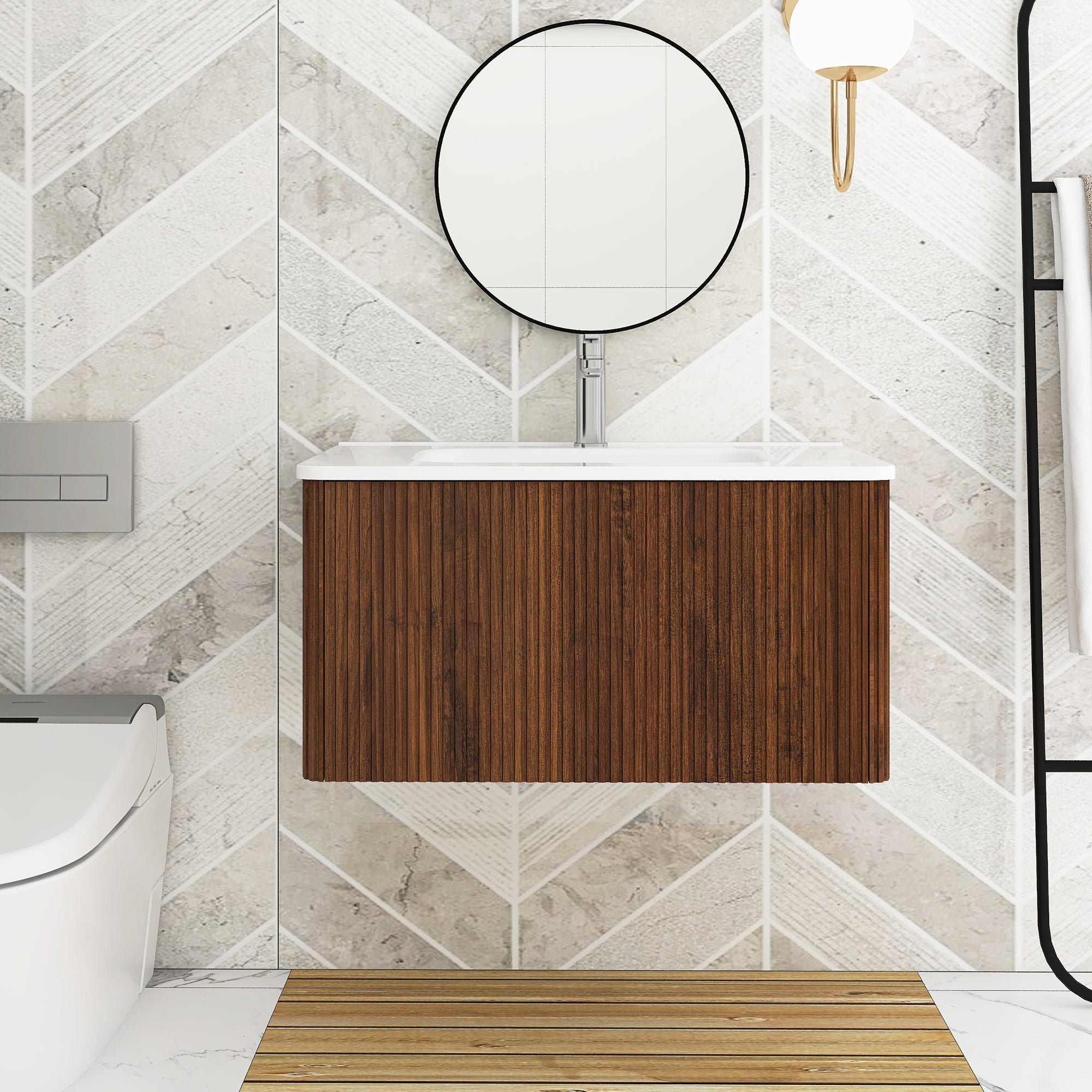 24 in./ 30 in. W Wall Mounted Bathroom Vanity with Integrated Ceramic Sink and Drawer
