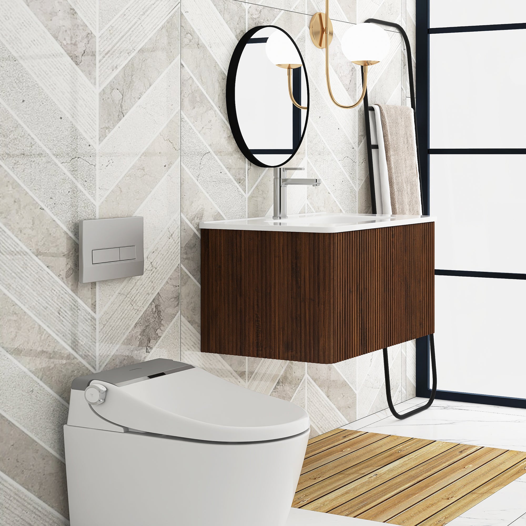 24 in./ 30 in. W Wall Mounted Bathroom Vanity with Integrated Ceramic Sink and Drawer