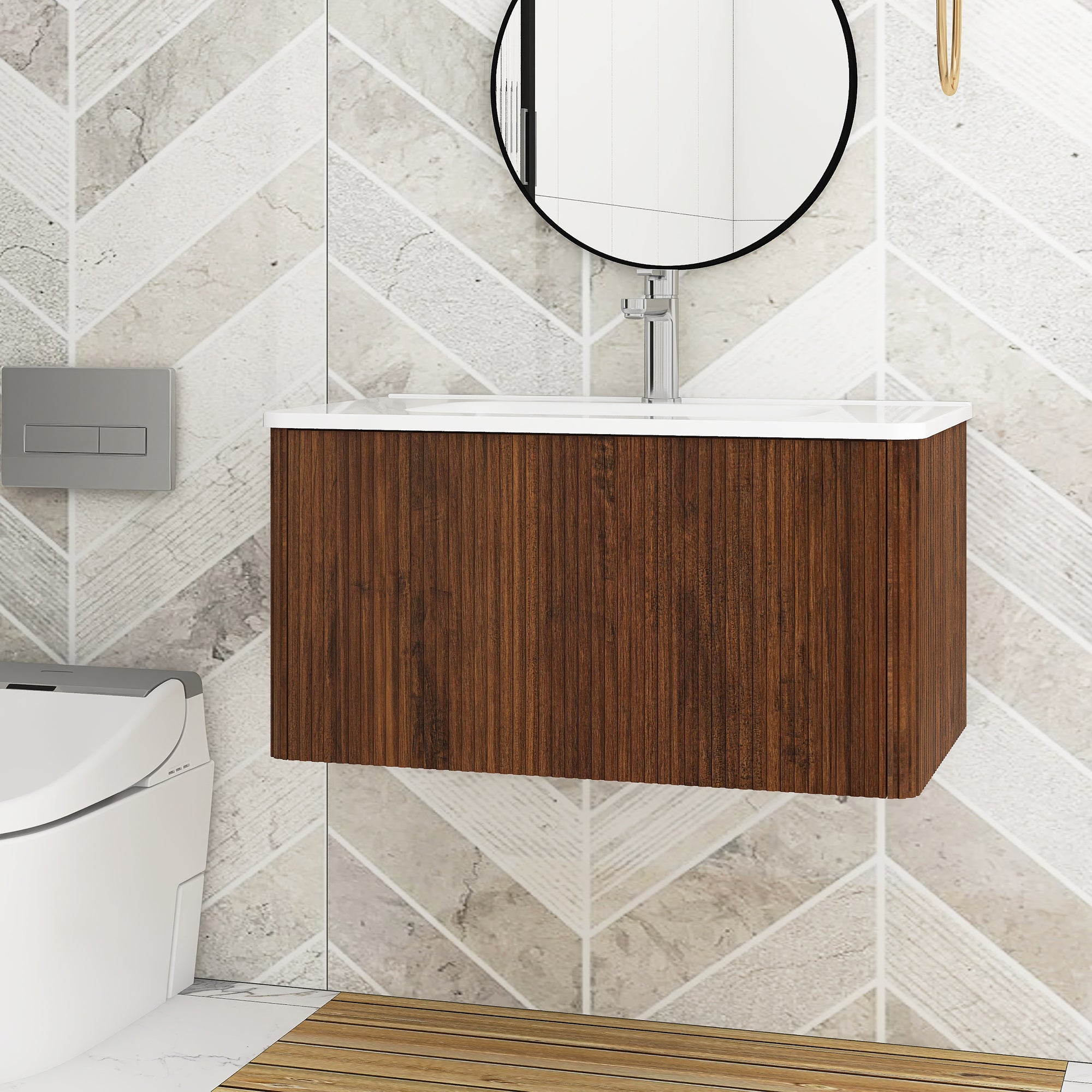 24 in./ 30 in. W Wall Mounted Bathroom Vanity with Integrated Ceramic Sink and Drawer