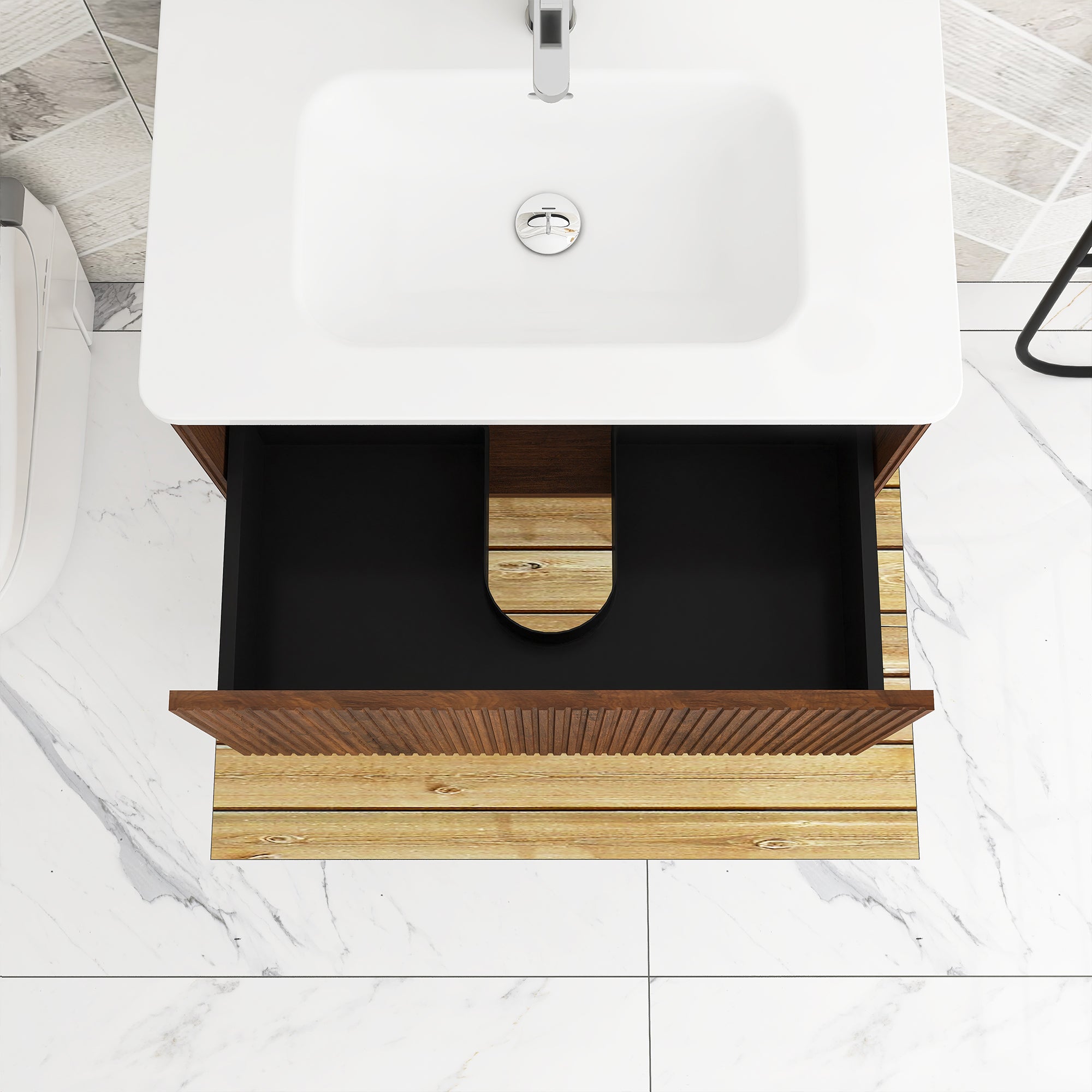 24 in./ 30 in. W Wall Mounted Bathroom Vanity with Integrated Ceramic Sink and Drawer