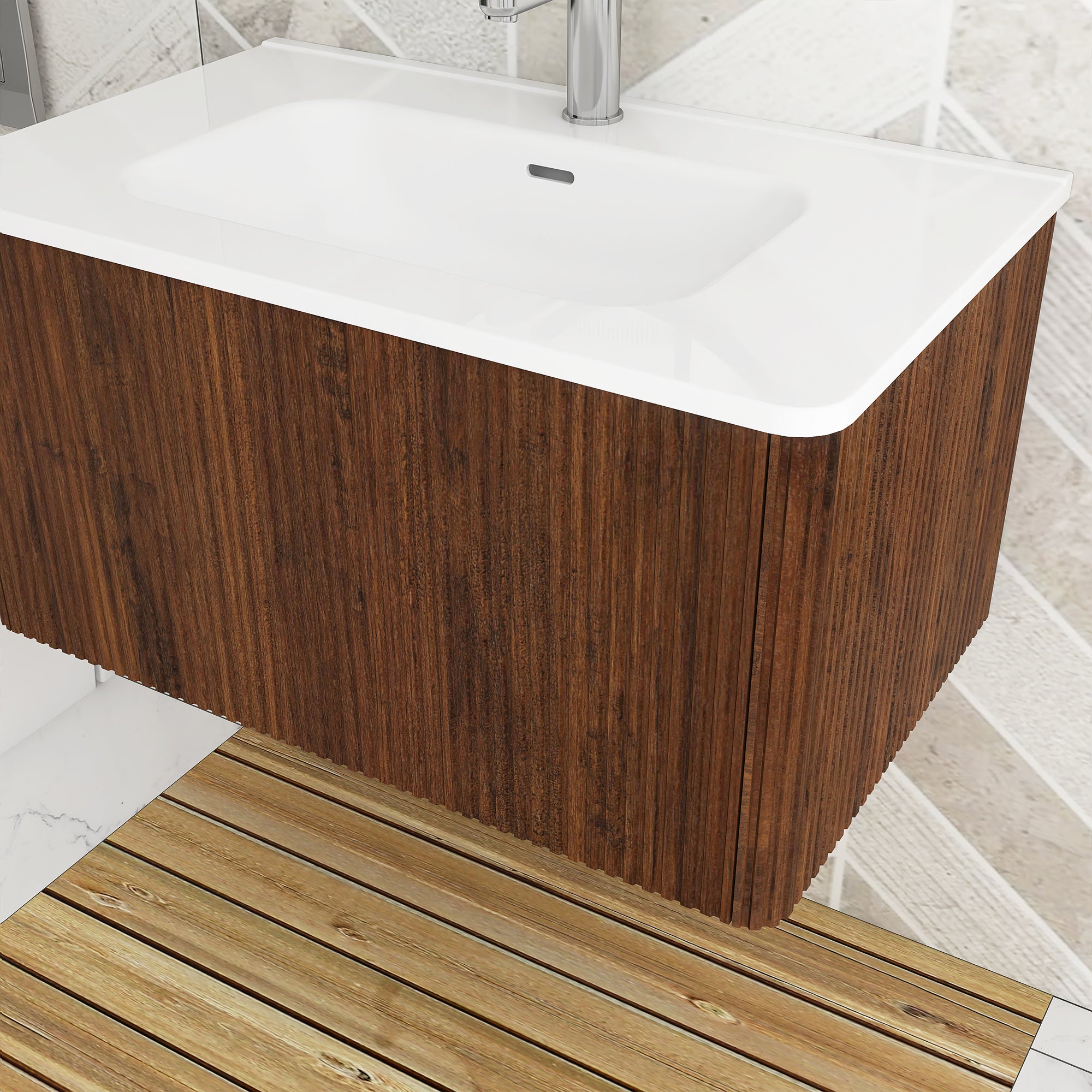 24 in./ 30 in. W Wall Mounted Bathroom Vanity with Integrated Ceramic Sink and Drawer