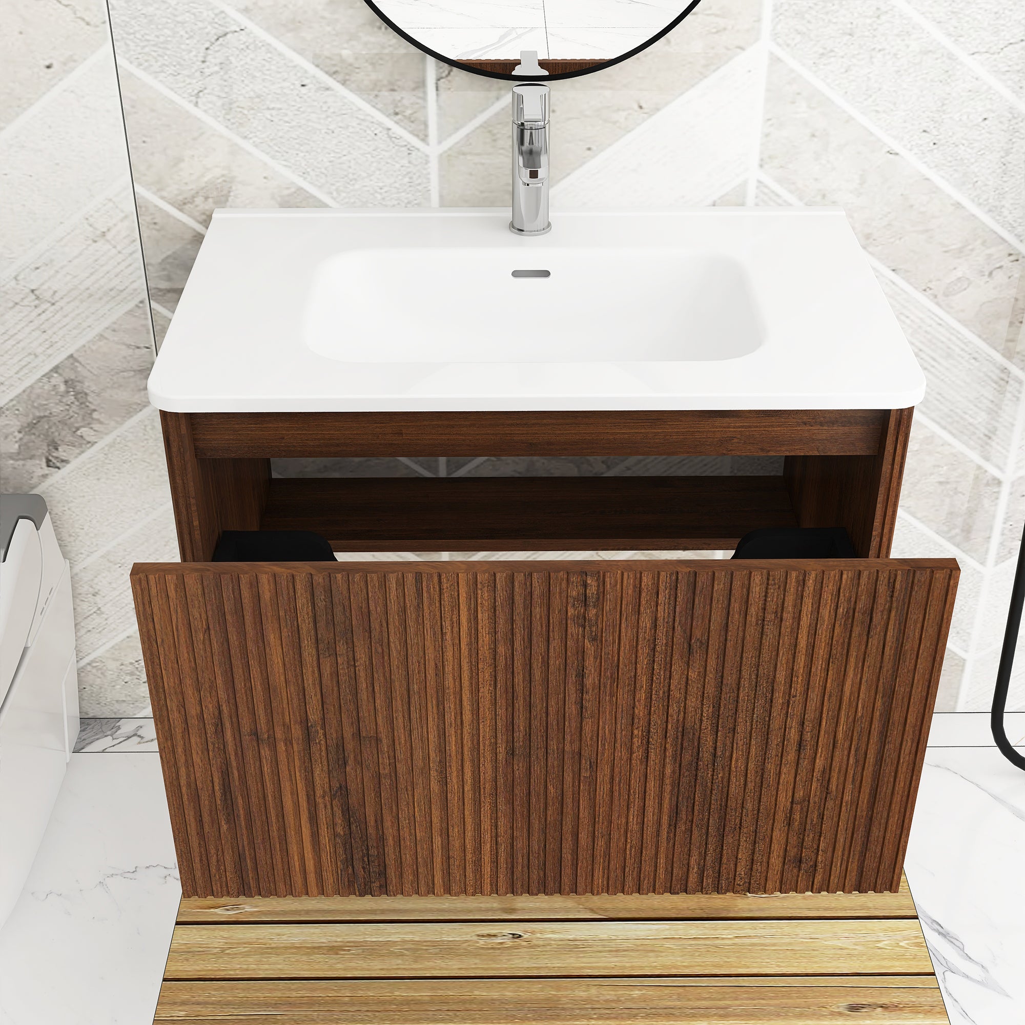 24 in./ 30 in. W Wall Mounted Bathroom Vanity with Integrated Ceramic Sink and Drawer