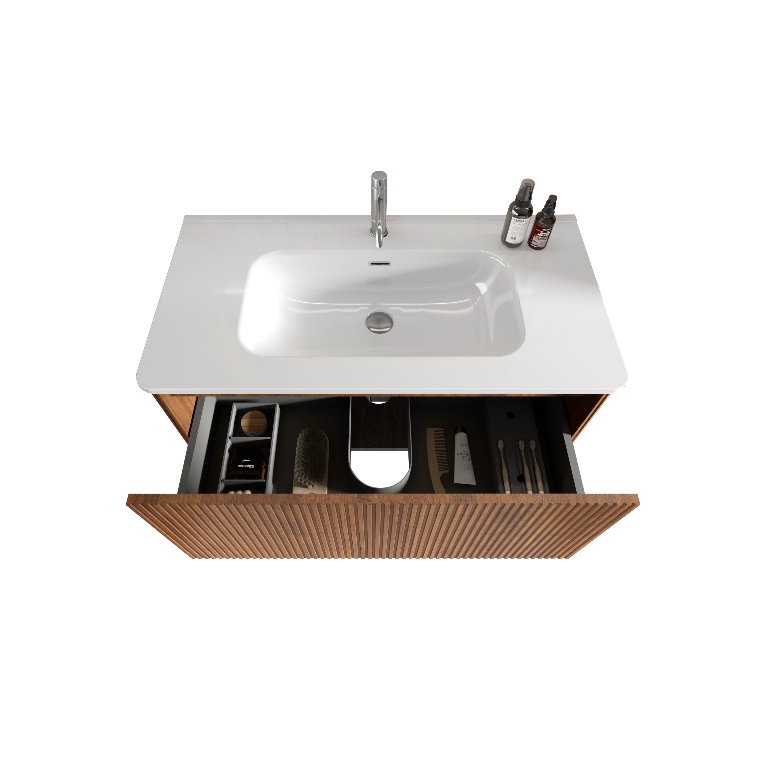 24 in./ 30 in./36 in. W Wall Mounted Bathroom Vanity with Integrated Ceramic Sink and Drawer