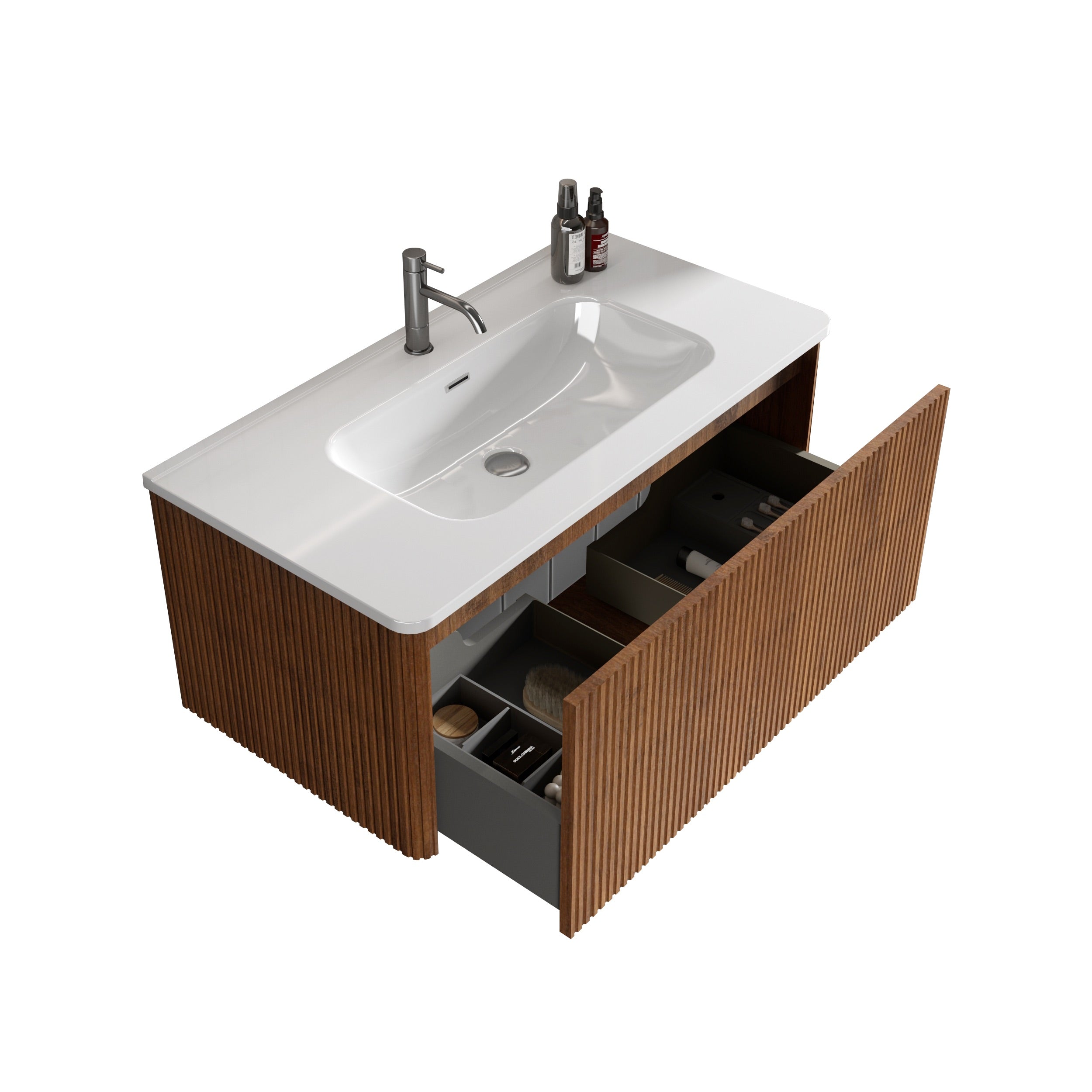24 in./ 30 in./36 in. W Wall Mounted Bathroom Vanity with Integrated Ceramic Sink and Drawer