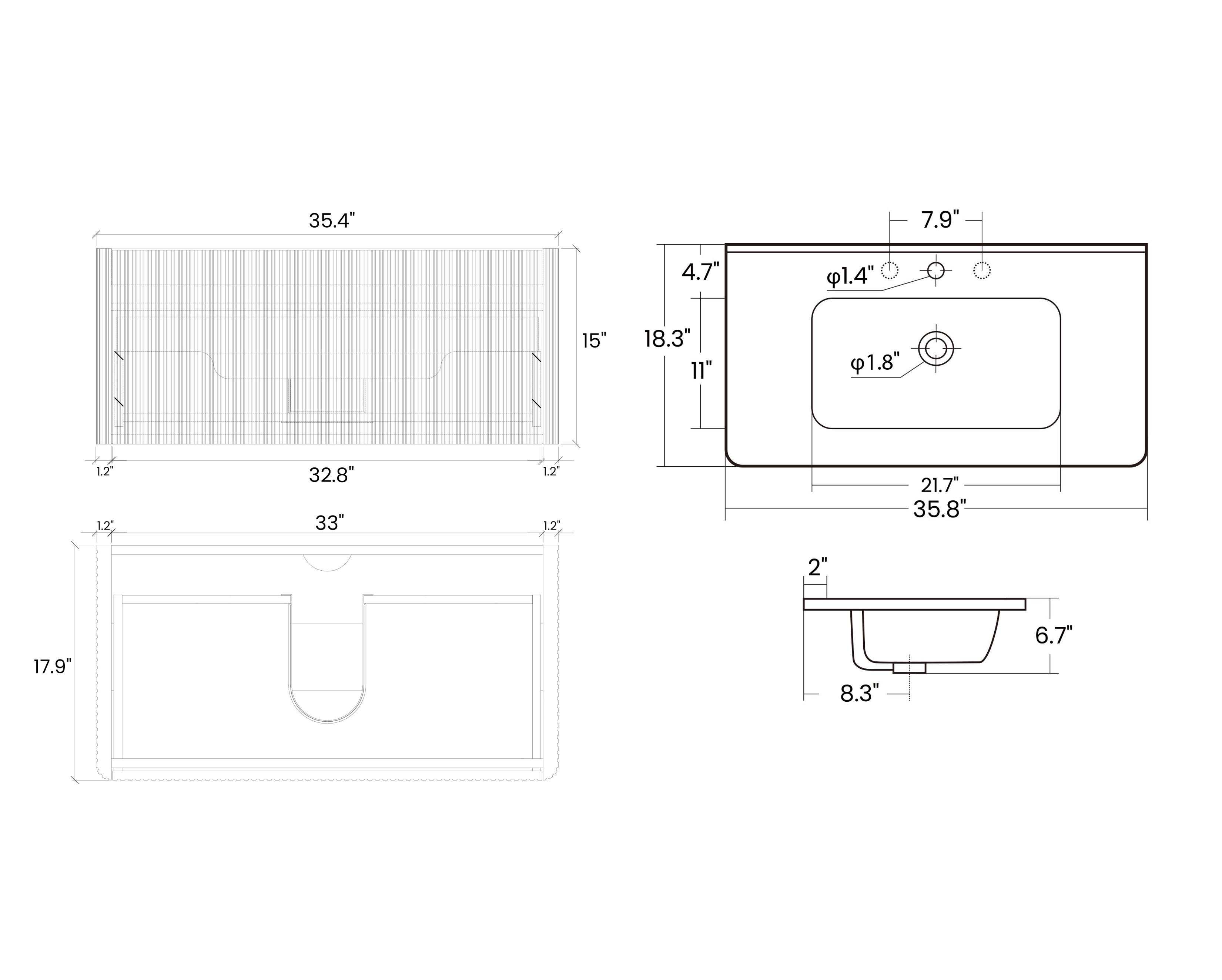 24 in./ 30 in./36 in. W Wall Mounted Bathroom Vanity with Integrated Ceramic Sink and Drawer