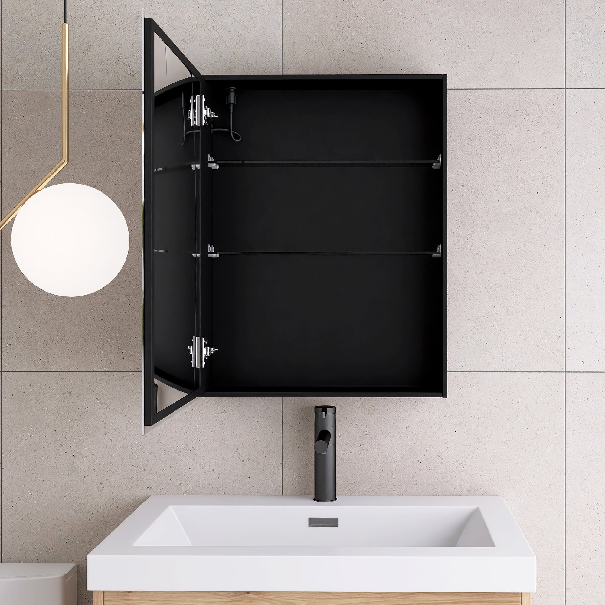 Surface Mount Bathroom Medicine Cabinet with Mirror and Shelves