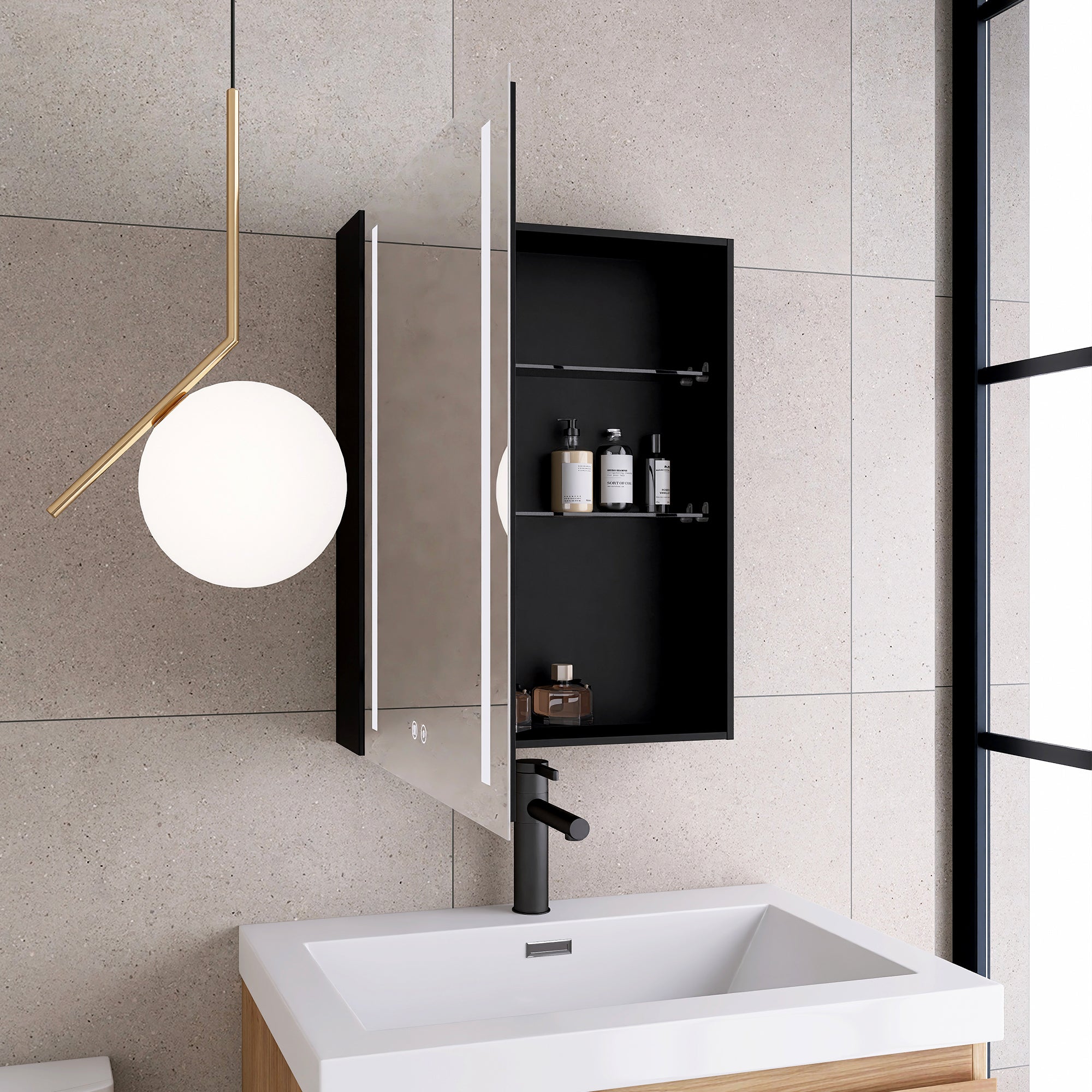 Surface Mount Bathroom Medicine Cabinet with Mirror and Shelves