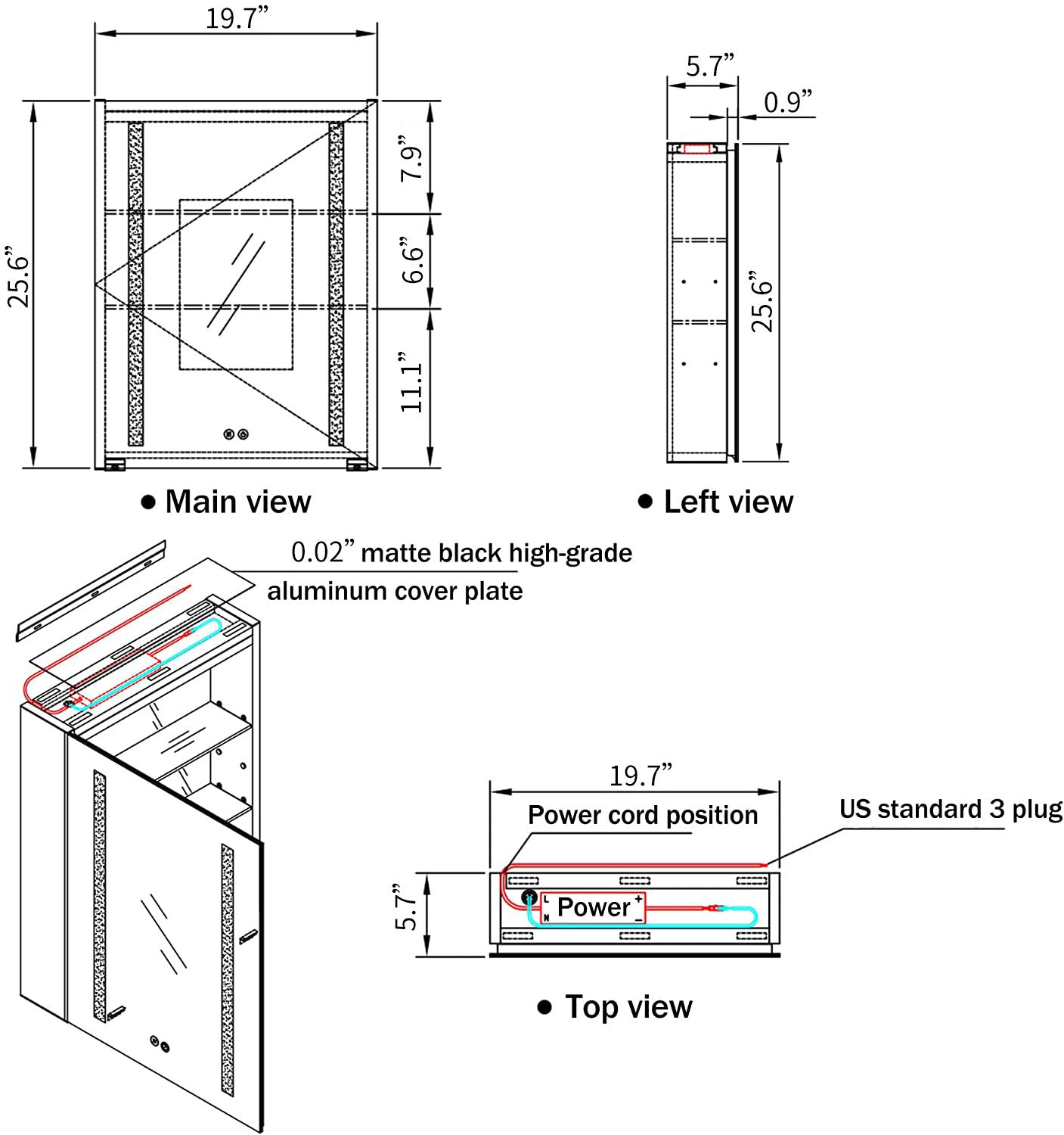 Surface Mount Bathroom Medicine Cabinet with Mirror and Shelves