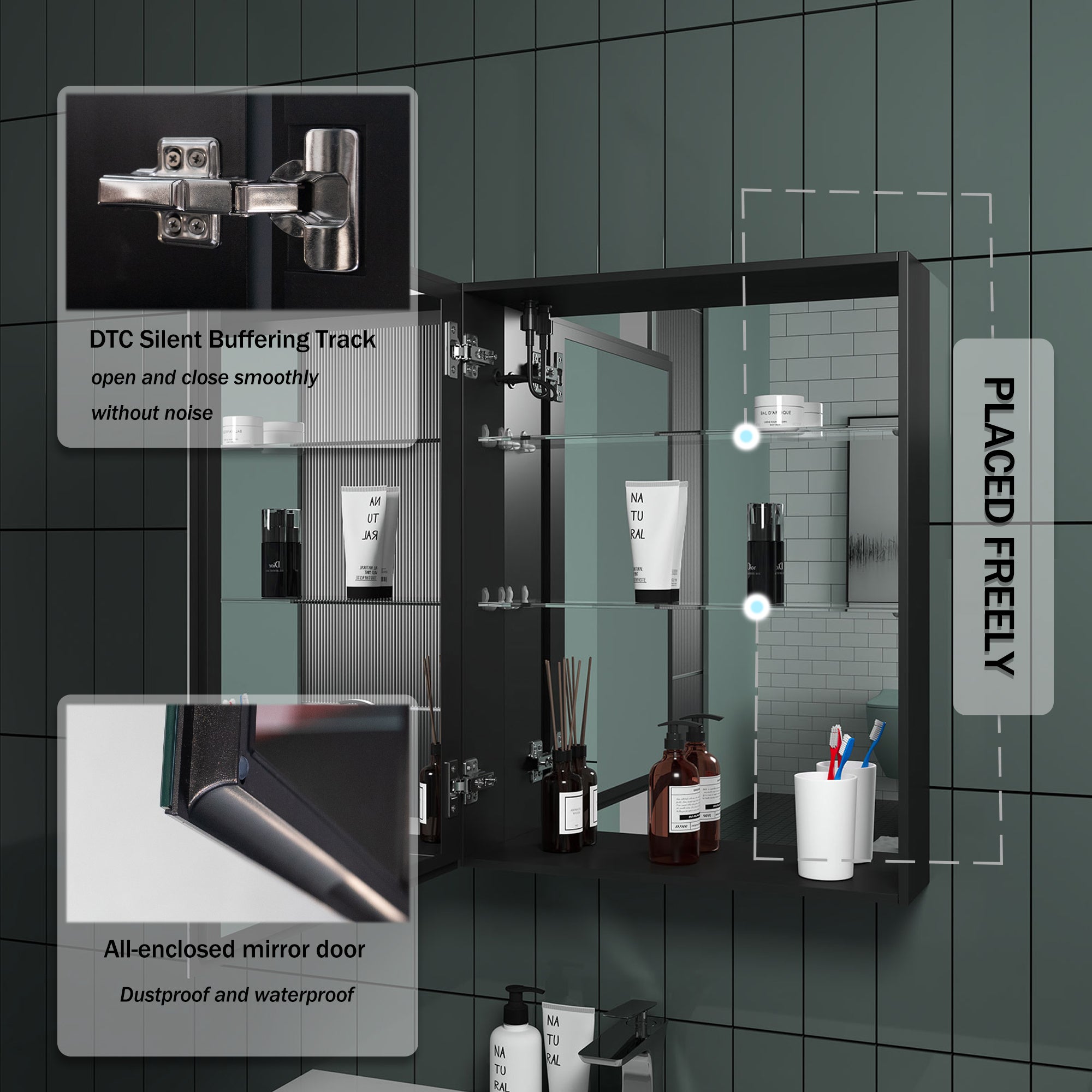 Surface Mount Bathroom Medicine Cabinet with Mirror and Shelves