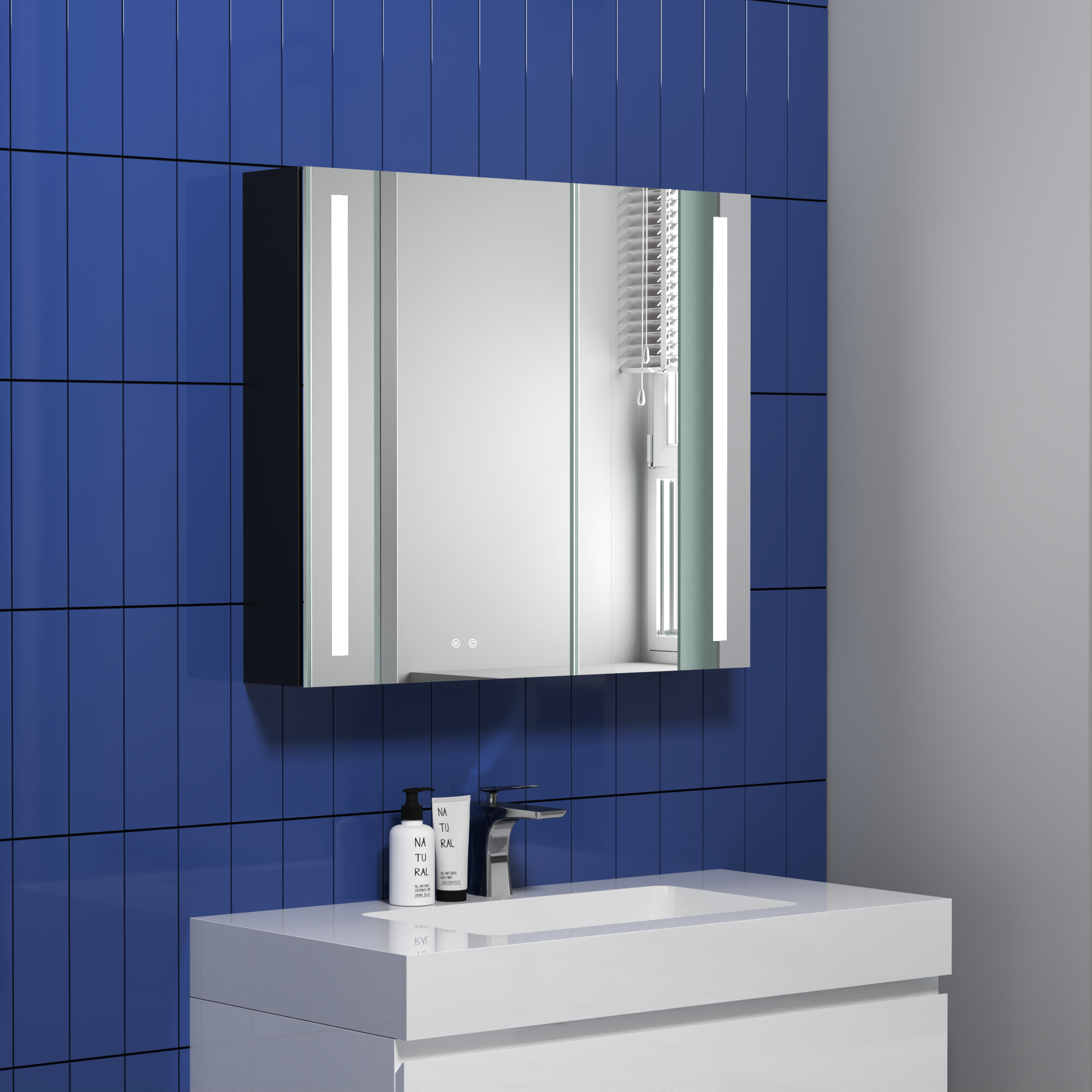 Surface Mount Bathroom Medicine Cabinet with Mirror and Shelves