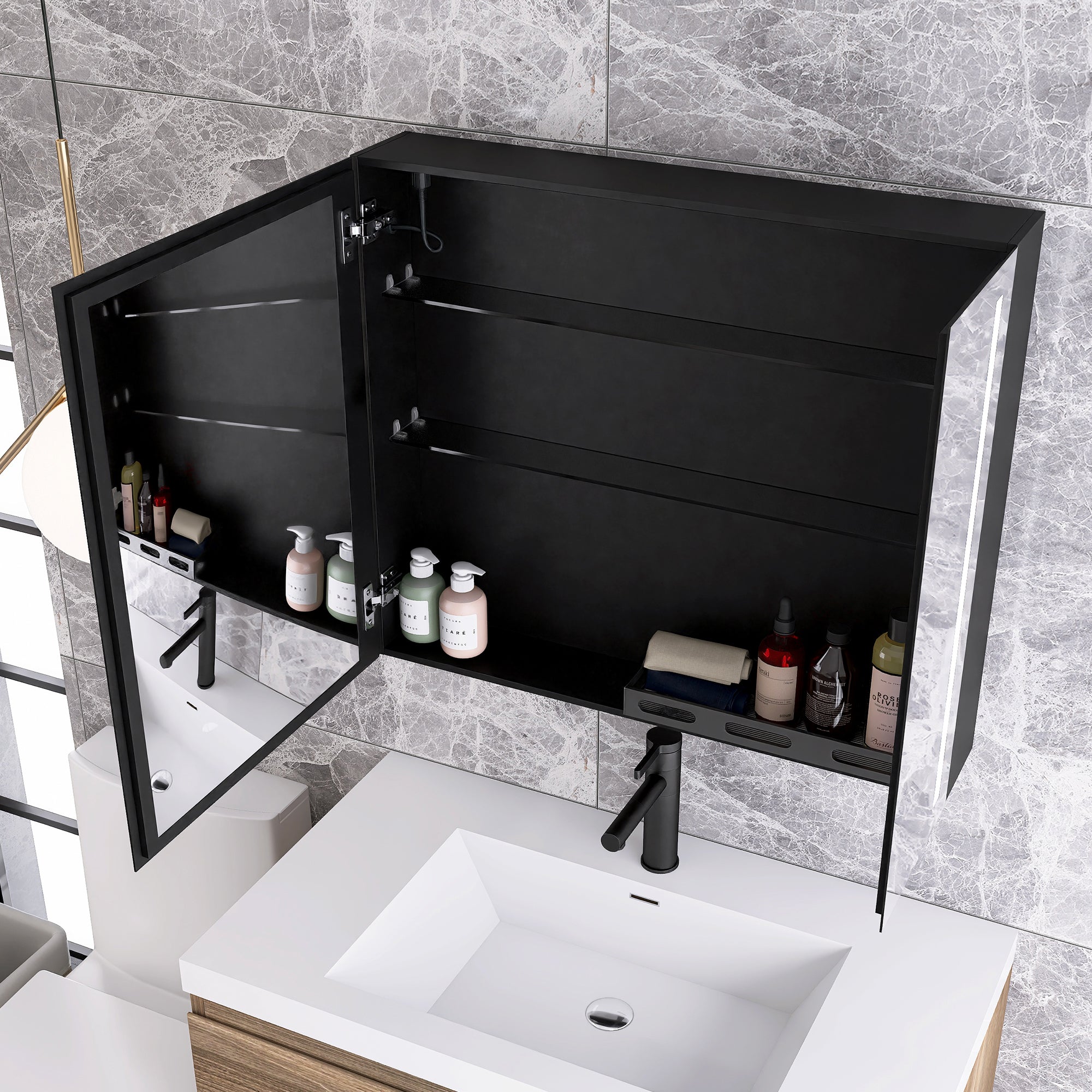 Surface Mount Bathroom Medicine Cabinet with Mirror and Shelves