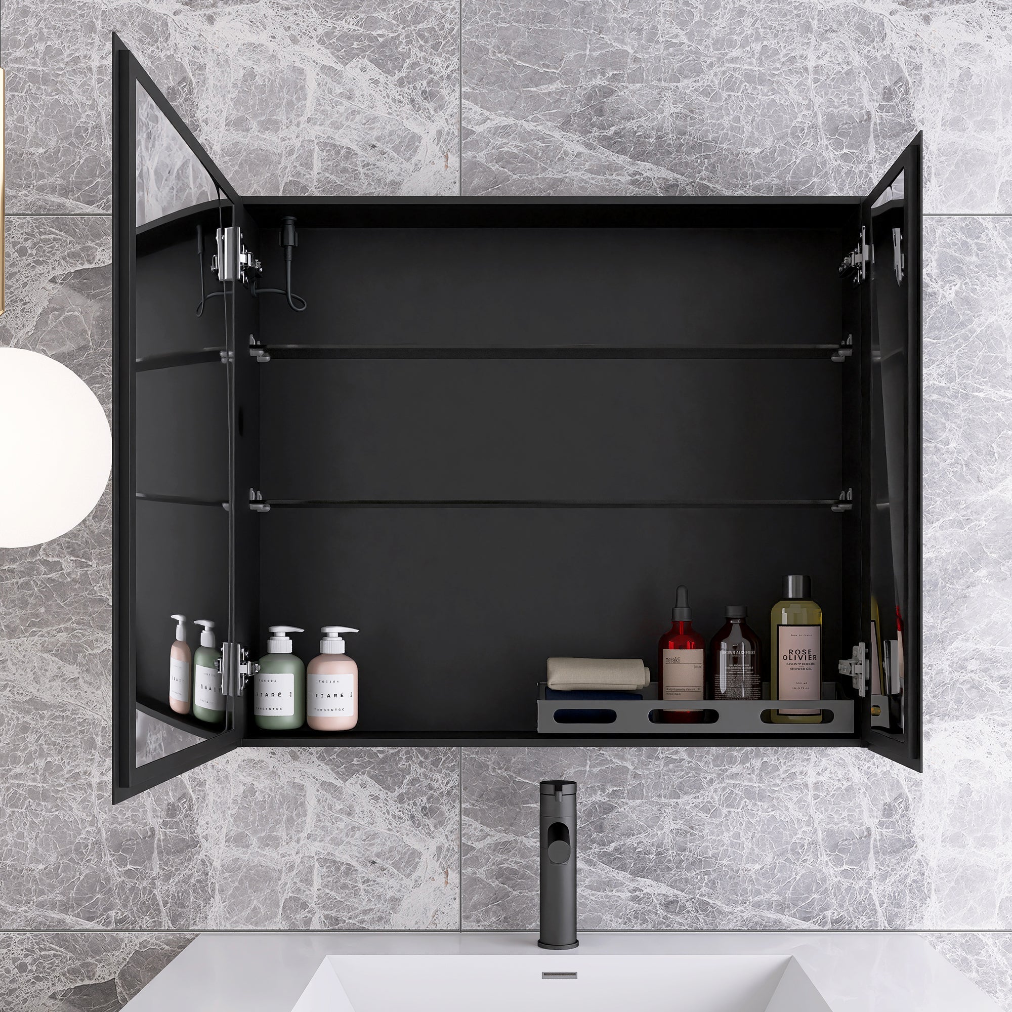 Surface Mount Bathroom Medicine Cabinet with Mirror and Shelves
