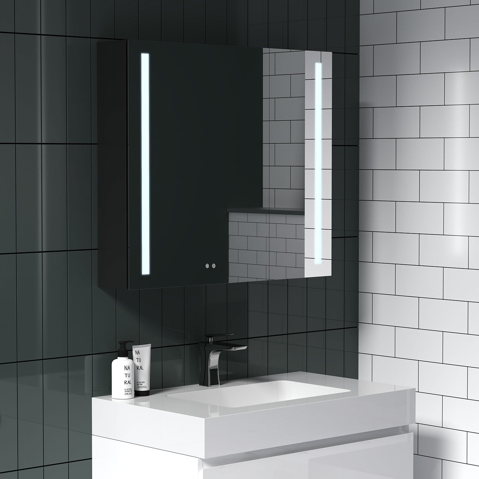 Surface Mount Bathroom Medicine Cabinet with Mirror and Shelves