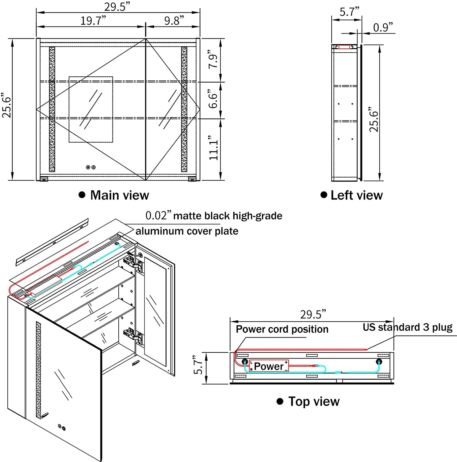 Surface Mount Bathroom Medicine Cabinet with Mirror and Shelves