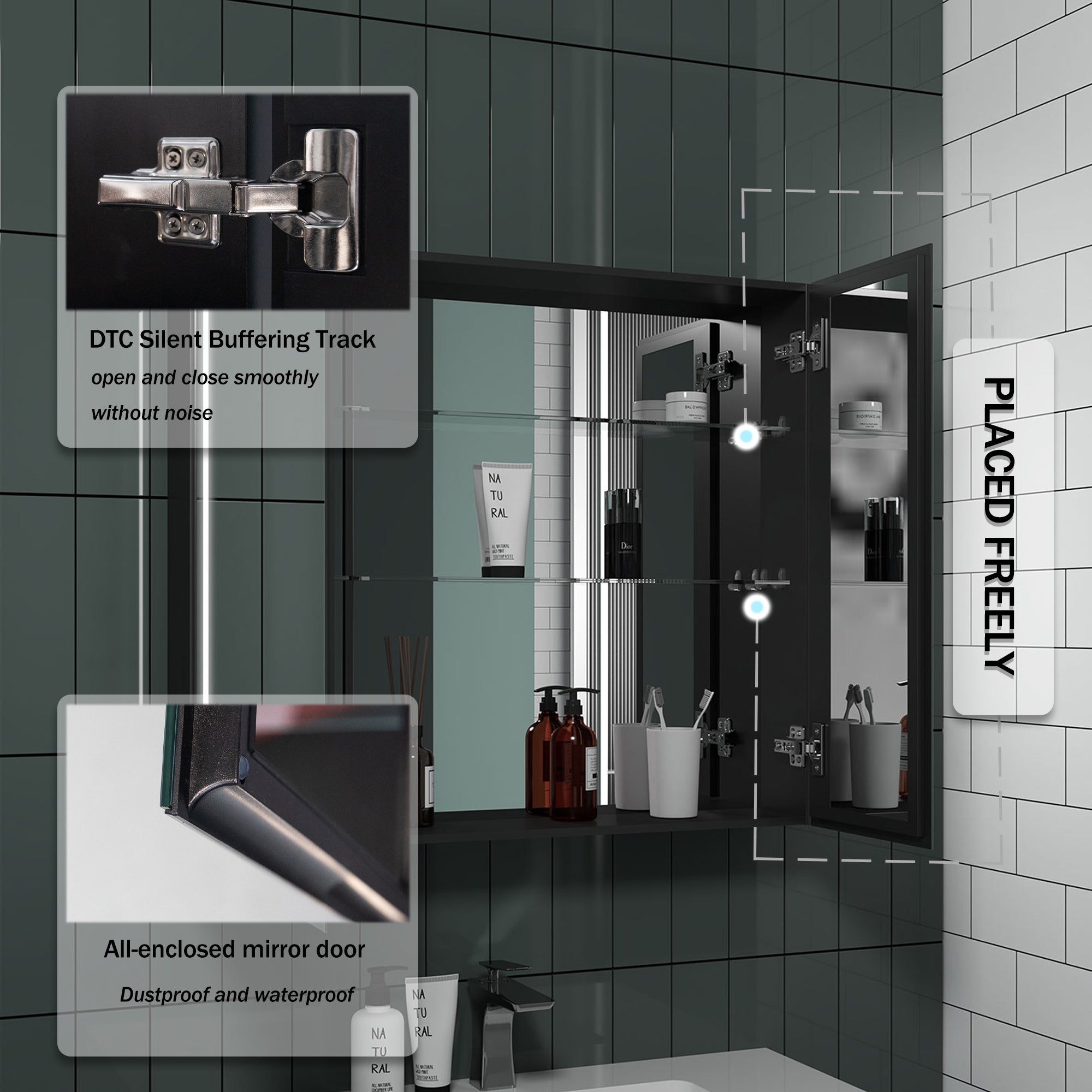 Surface Mount Bathroom Medicine Cabinet with Mirror and Shelves