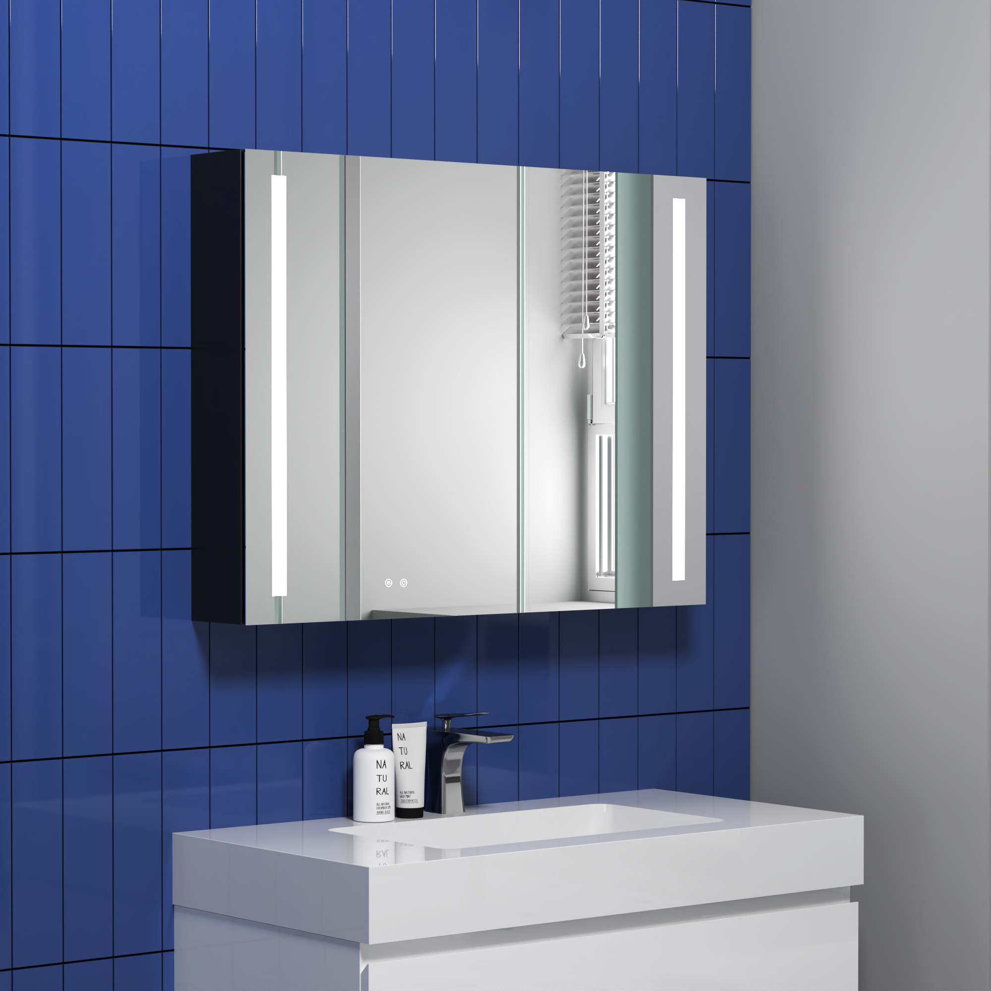 Surface Mount Bathroom Medicine Cabinet with Mirror and Shelves