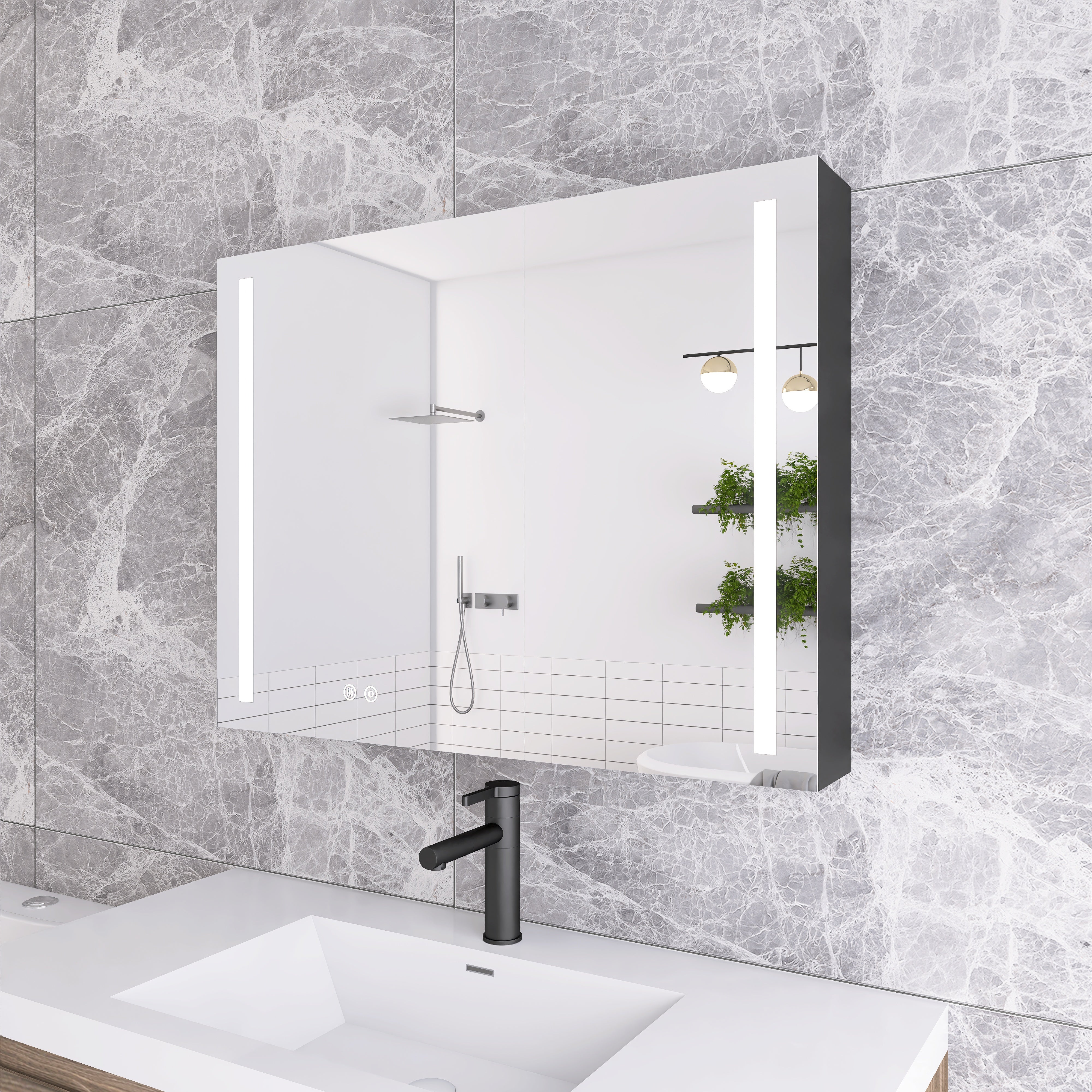 Surface Mount Bathroom Medicine Cabinet with Mirror and Shelves