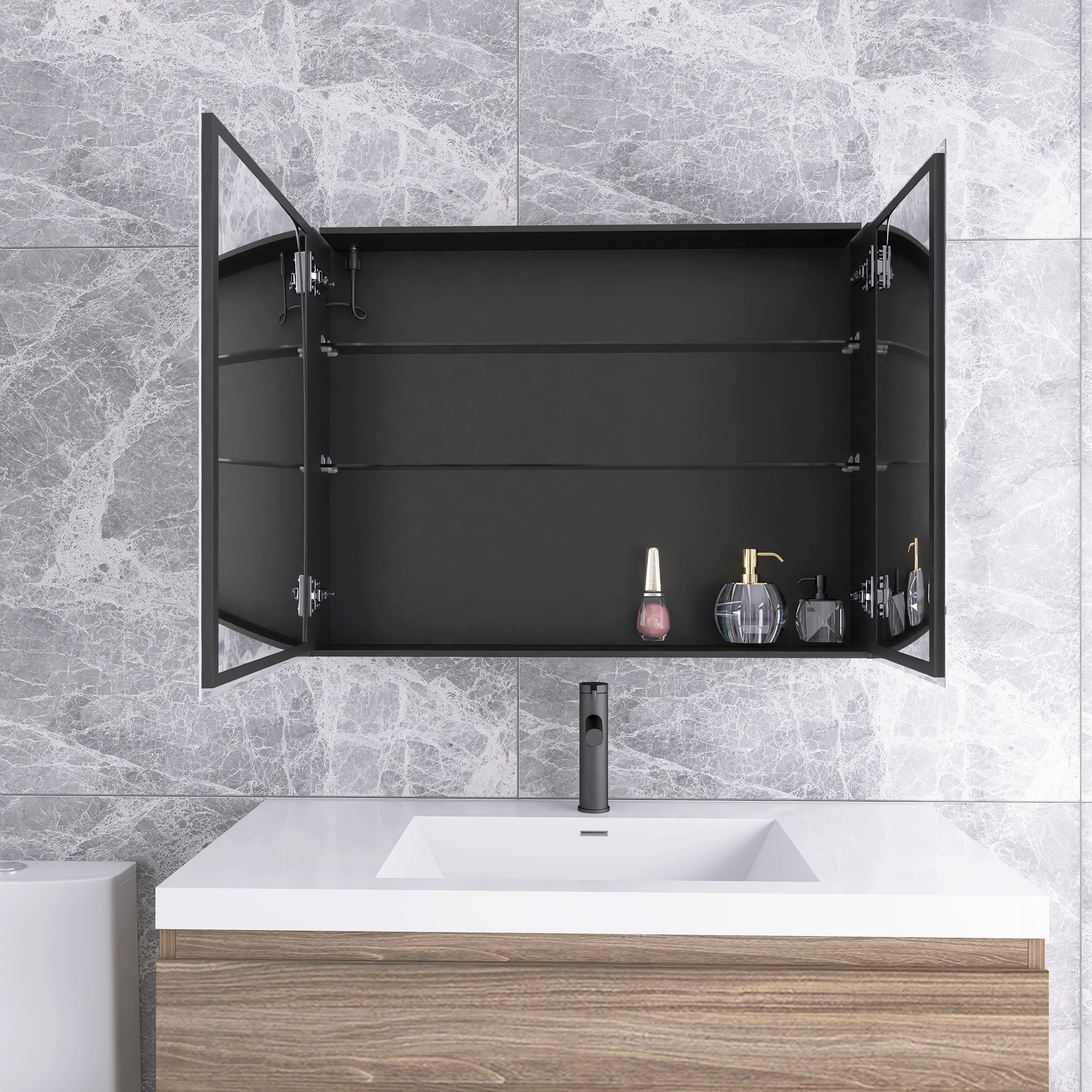 Surface Mount Bathroom Medicine Cabinet with Mirror and Shelves