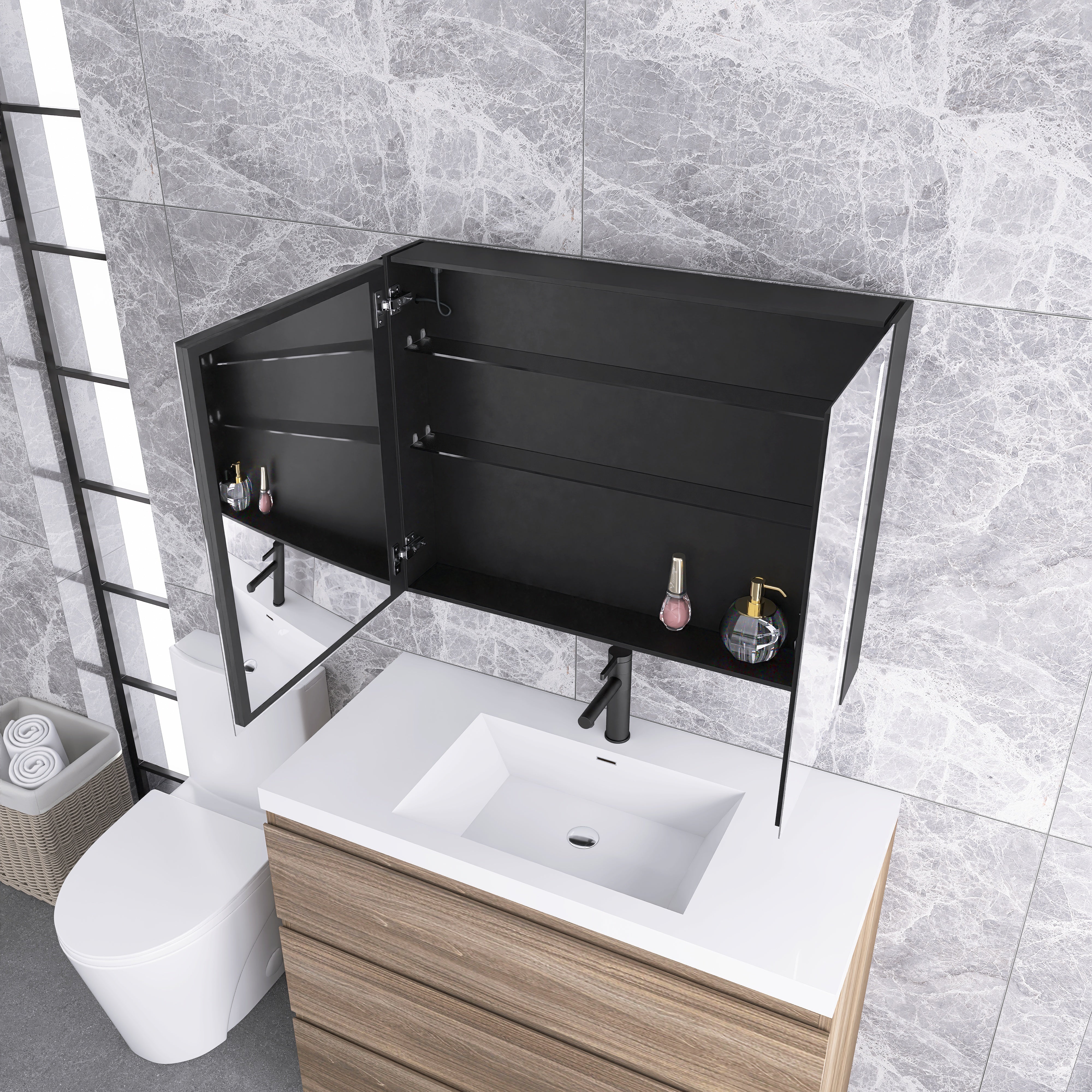 Surface Mount Bathroom Medicine Cabinet with Mirror and Shelves