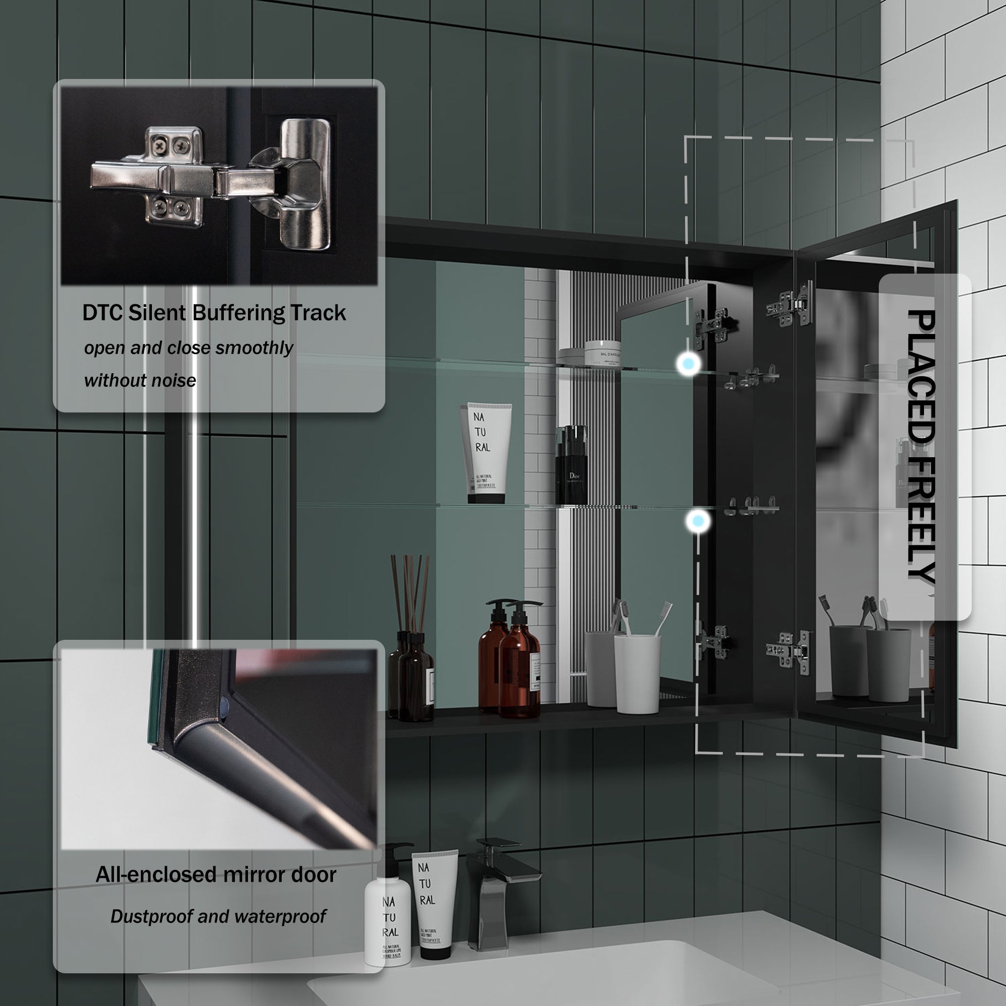 Surface Mount Bathroom Medicine Cabinet with Mirror and Shelves
