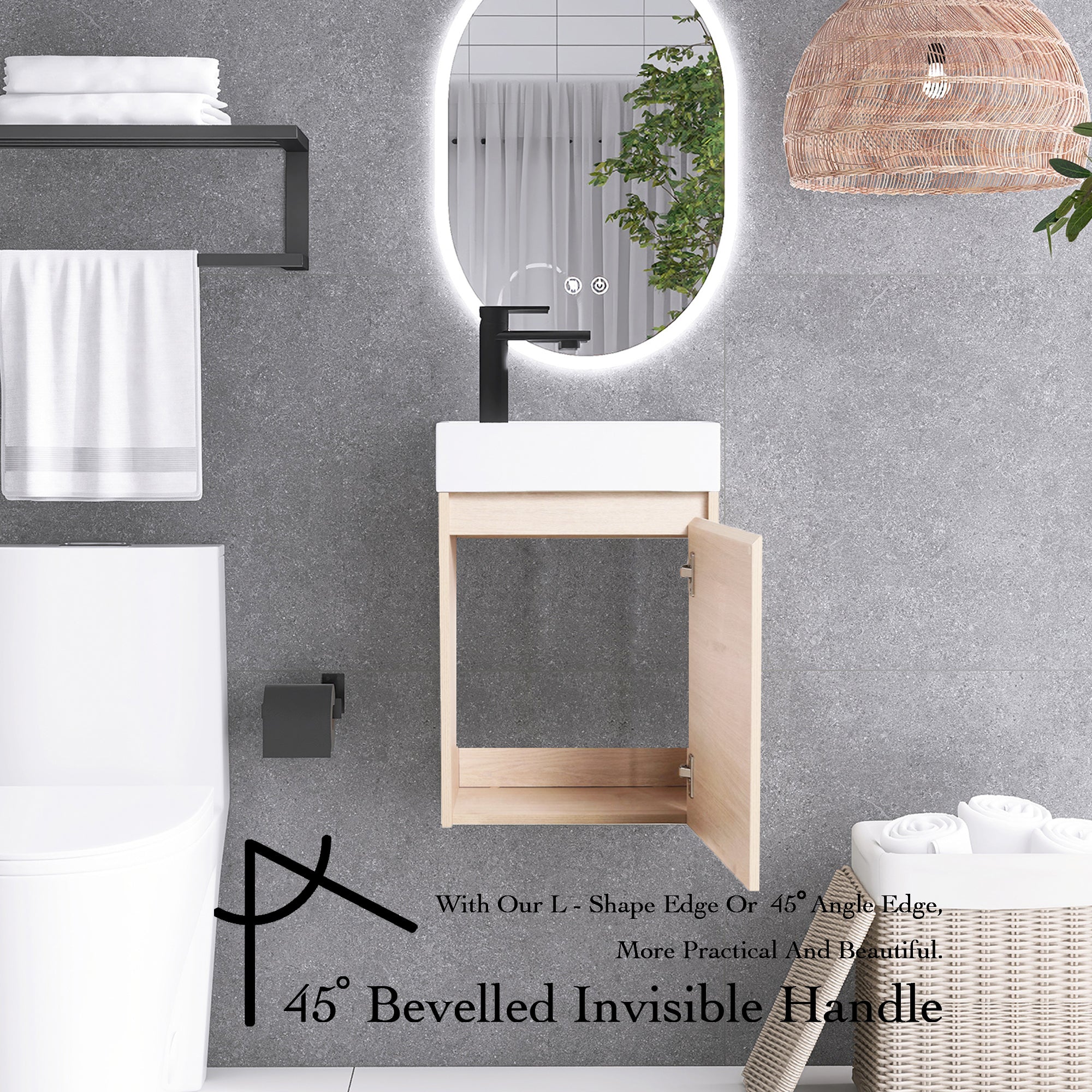 16 Inch Wall-Mounted Small Bathroom Vanity with Ceramic Sink and Soft Closing Doors