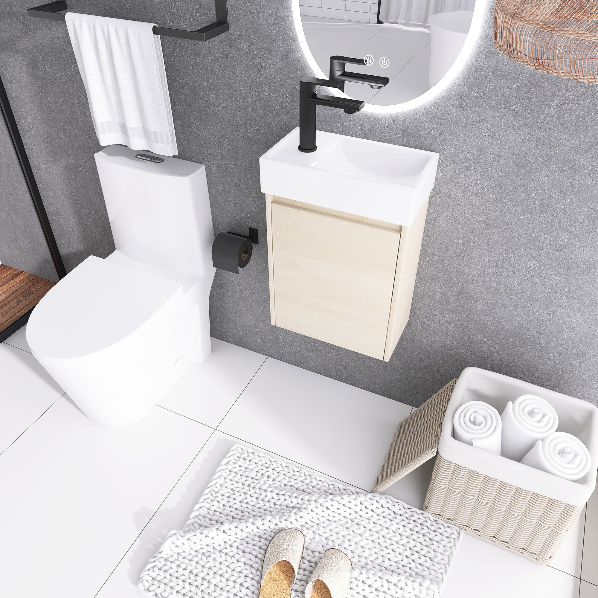16 Inch Wall-Mounted Small Bathroom Vanity with Ceramic Sink and Soft Closing Doors