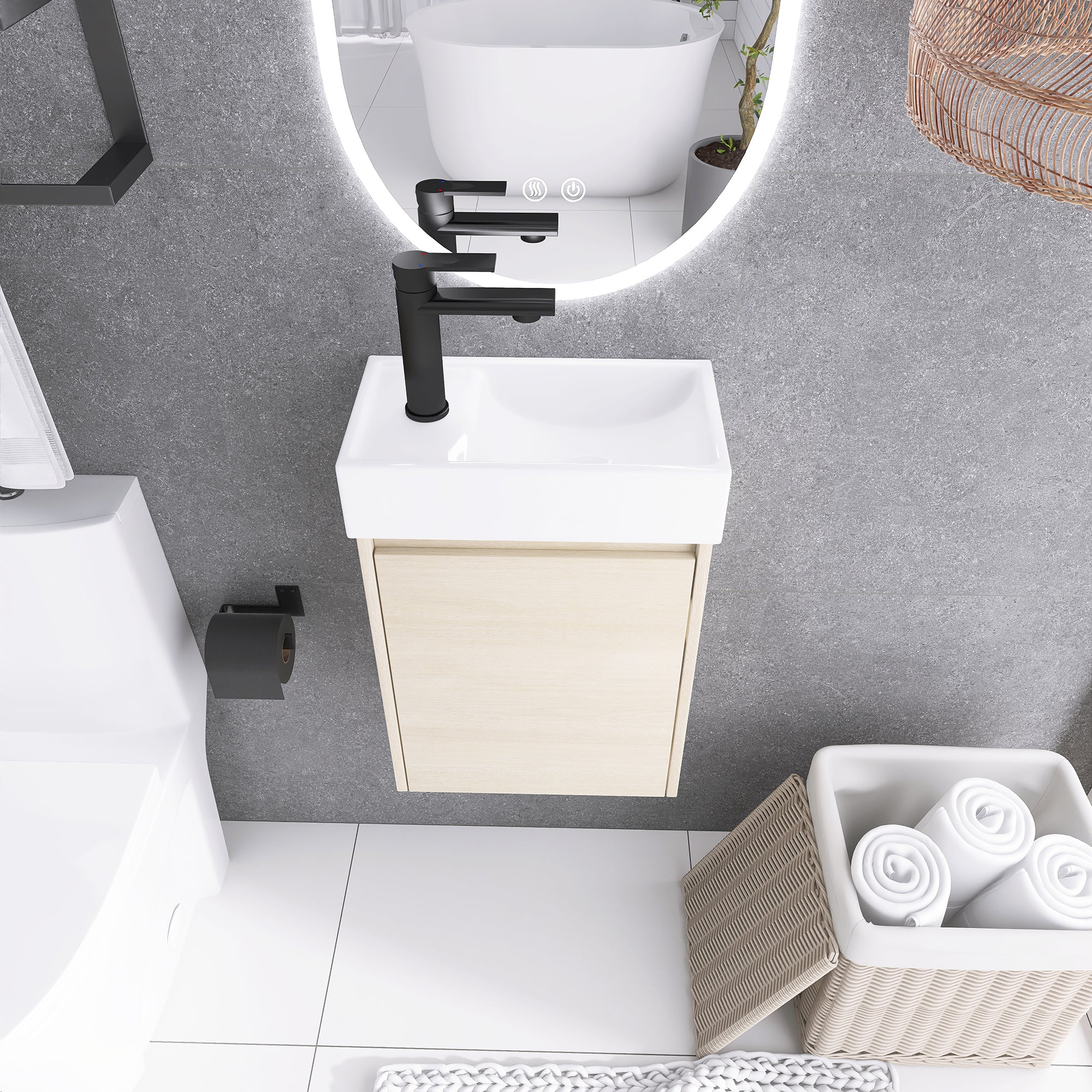 16 Inch Wall-Mounted Small Bathroom Vanity with Ceramic Sink and Soft Closing Doors