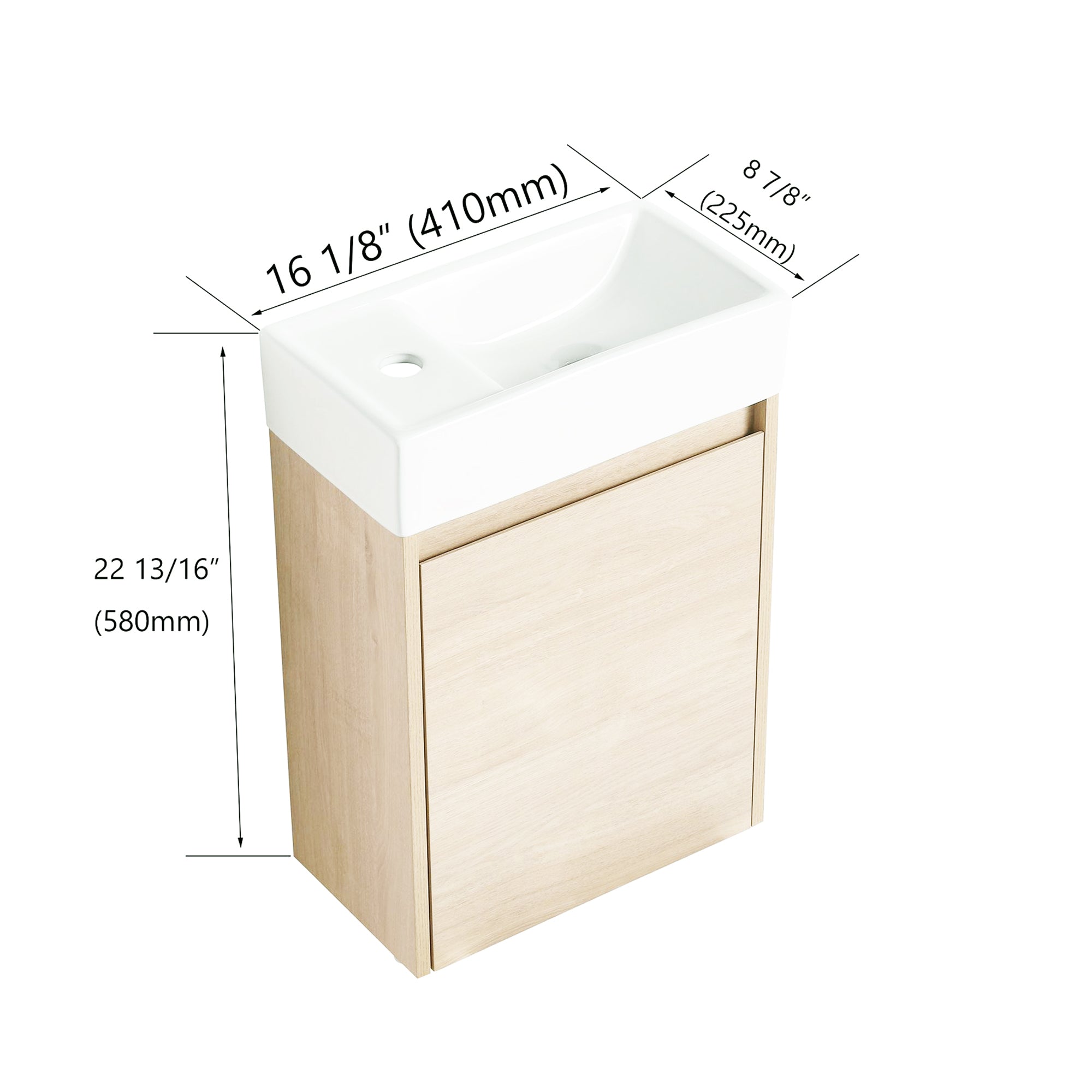 16 Inch Wall-Mounted Small Bathroom Vanity with Ceramic Sink and Soft Closing Doors