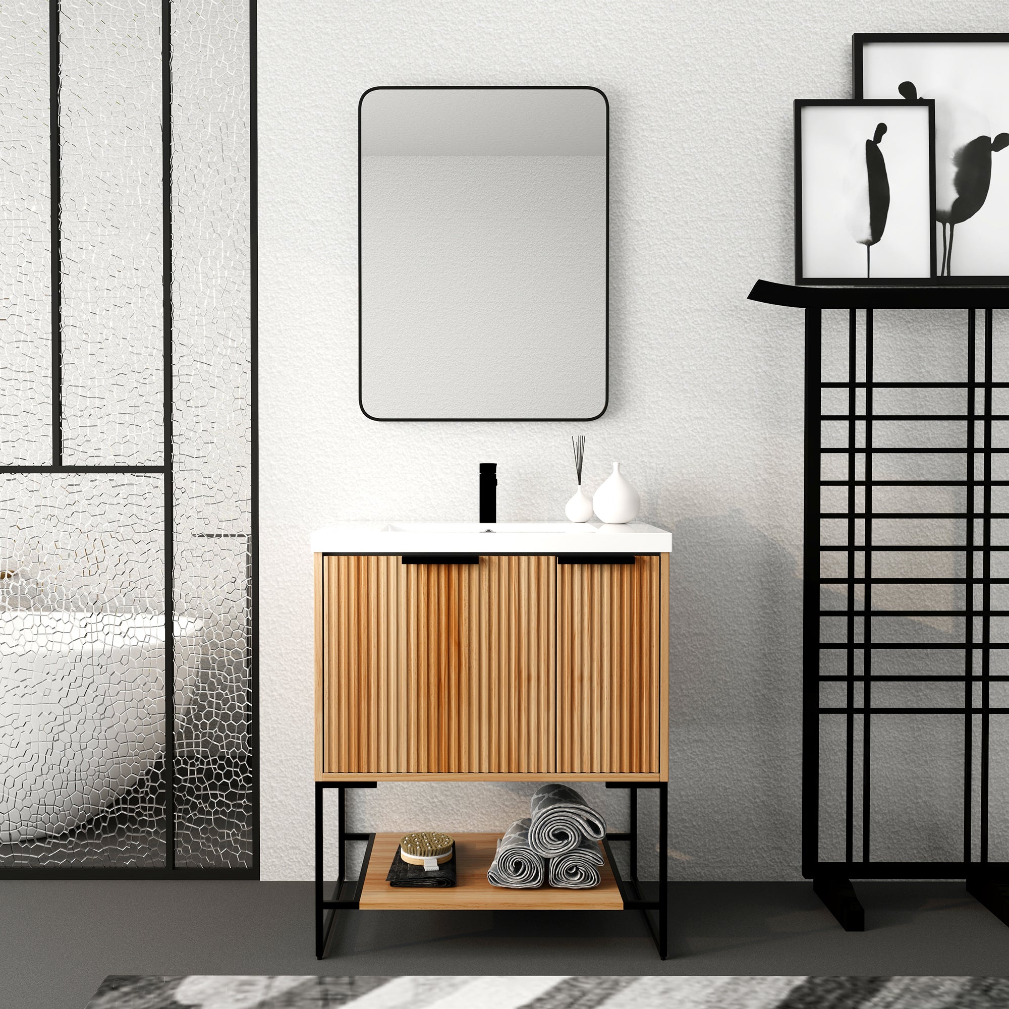 30 Inch Freestanding Bathroom Vanity With Resin Basin