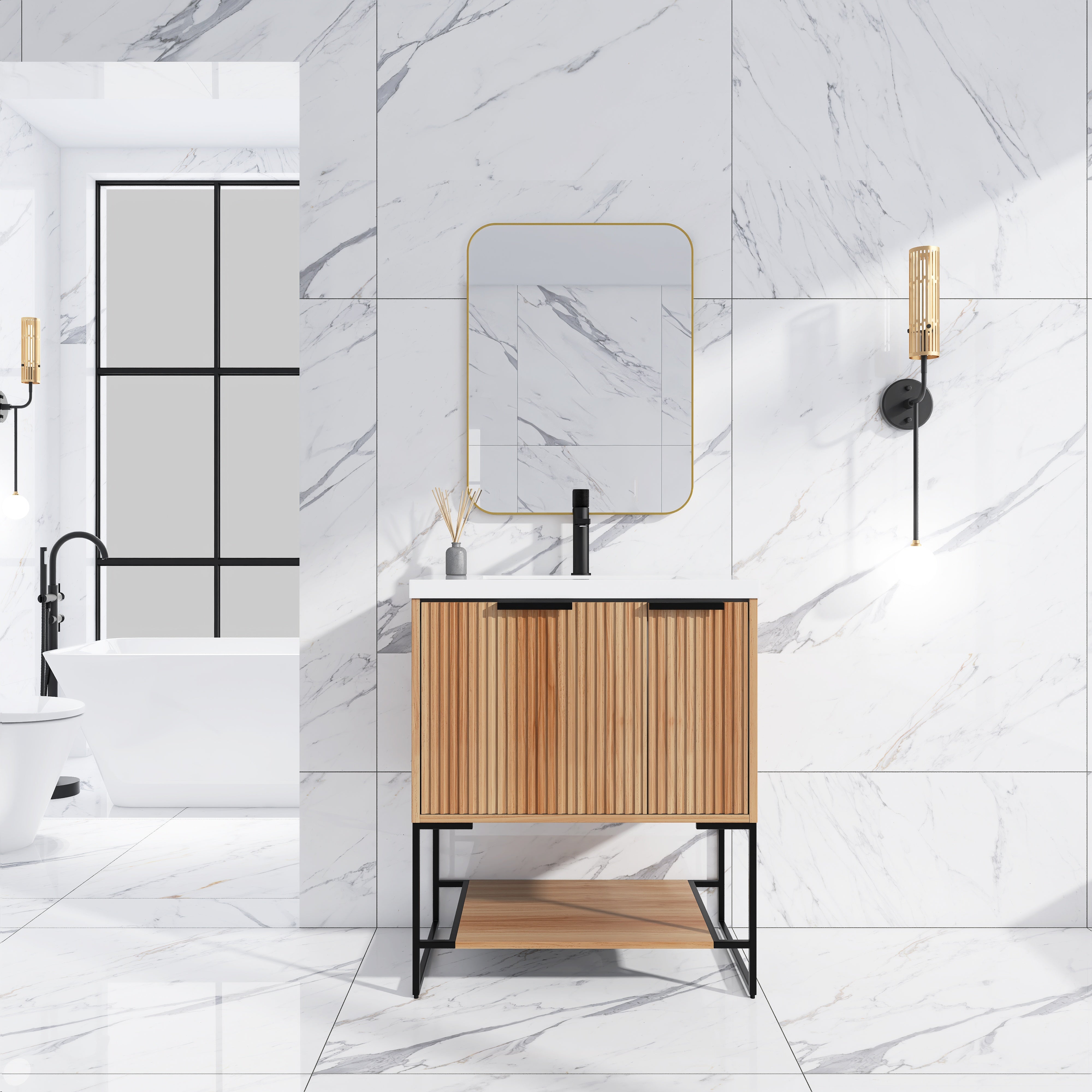 30 Inch Freestanding Bathroom Vanity With Resin Basin