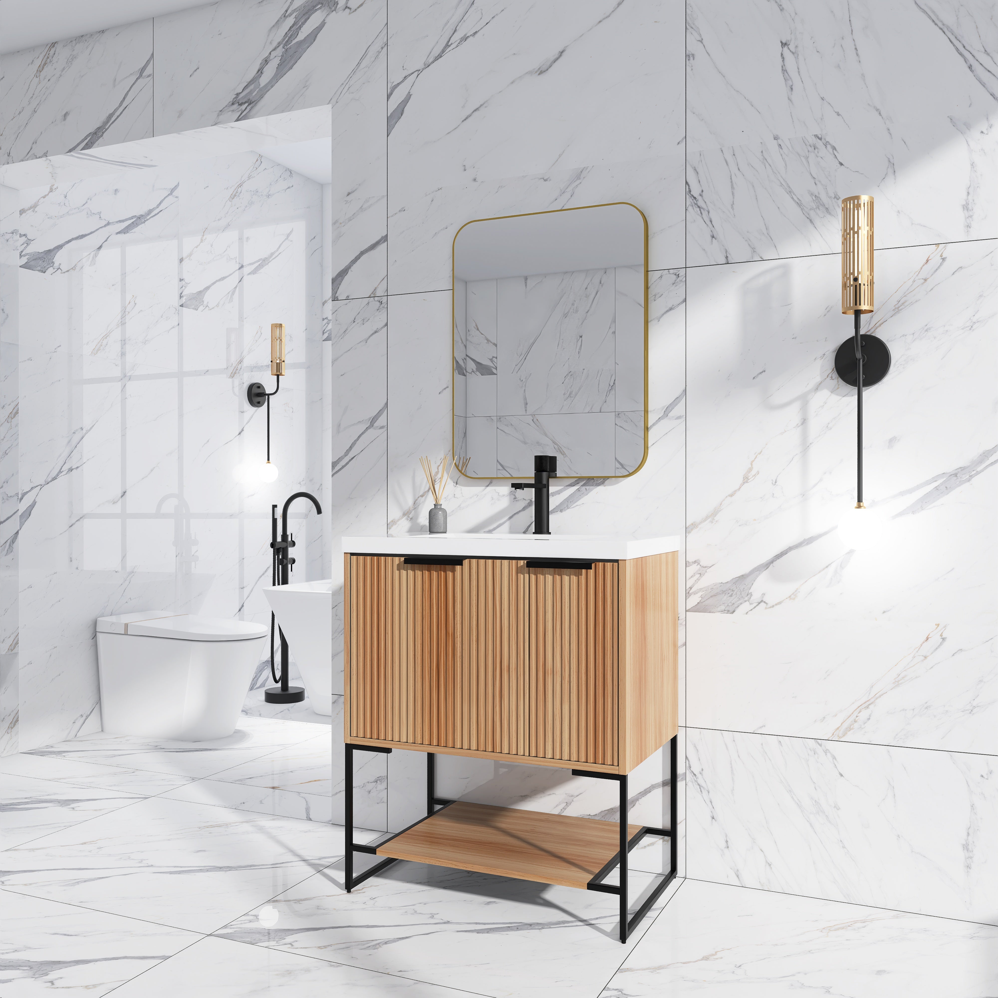 30 Inch Freestanding Bathroom Vanity With Resin Basin