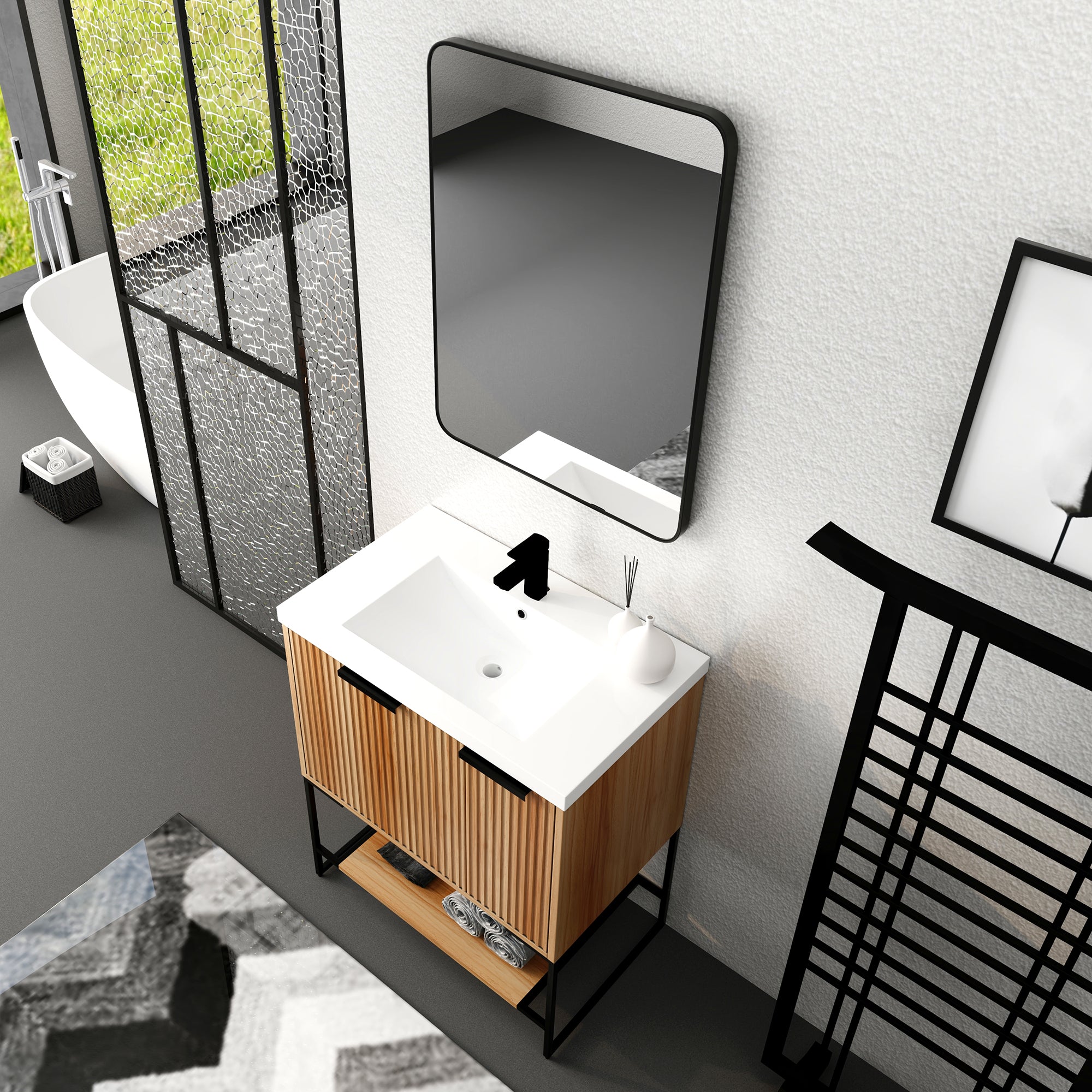 30 Inch Freestanding Bathroom Vanity With Resin Basin