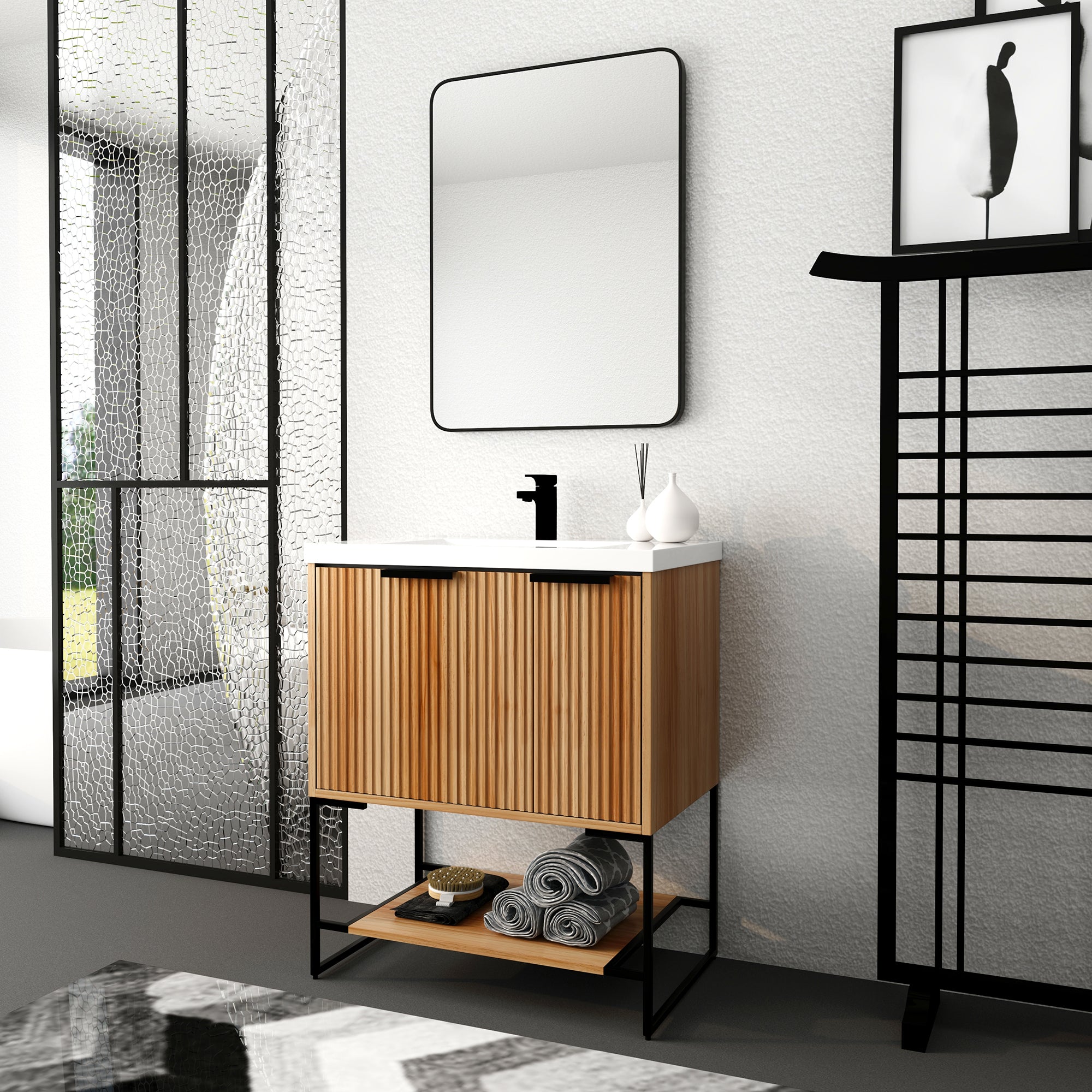 30 Inch Freestanding Bathroom Vanity With Resin Basin